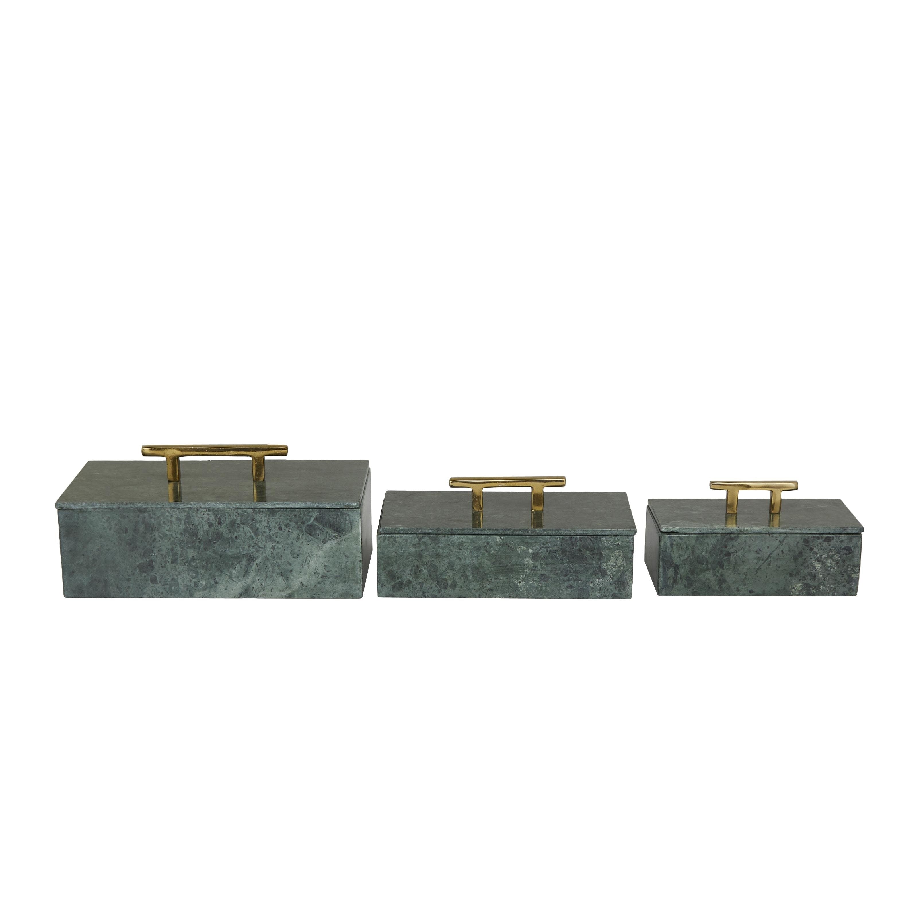 Marble Decorative Box with Gold or Silver Aluminum Handle Set of 3 - Black, White, or Green - Roche River Décor