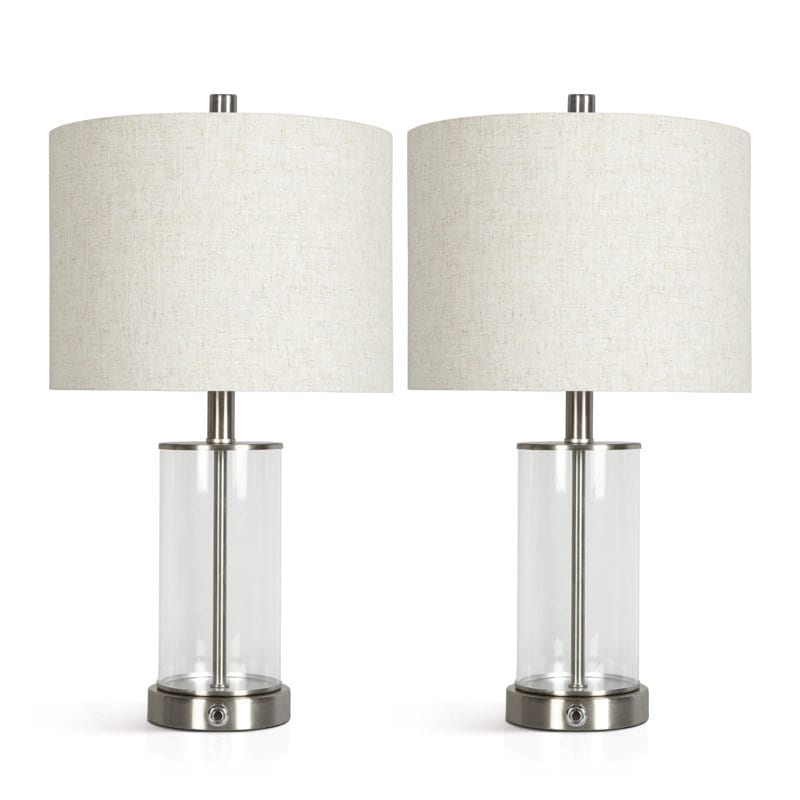 21.5 inch Table Lamp with Glass Lamp Body and Linen Lampshade