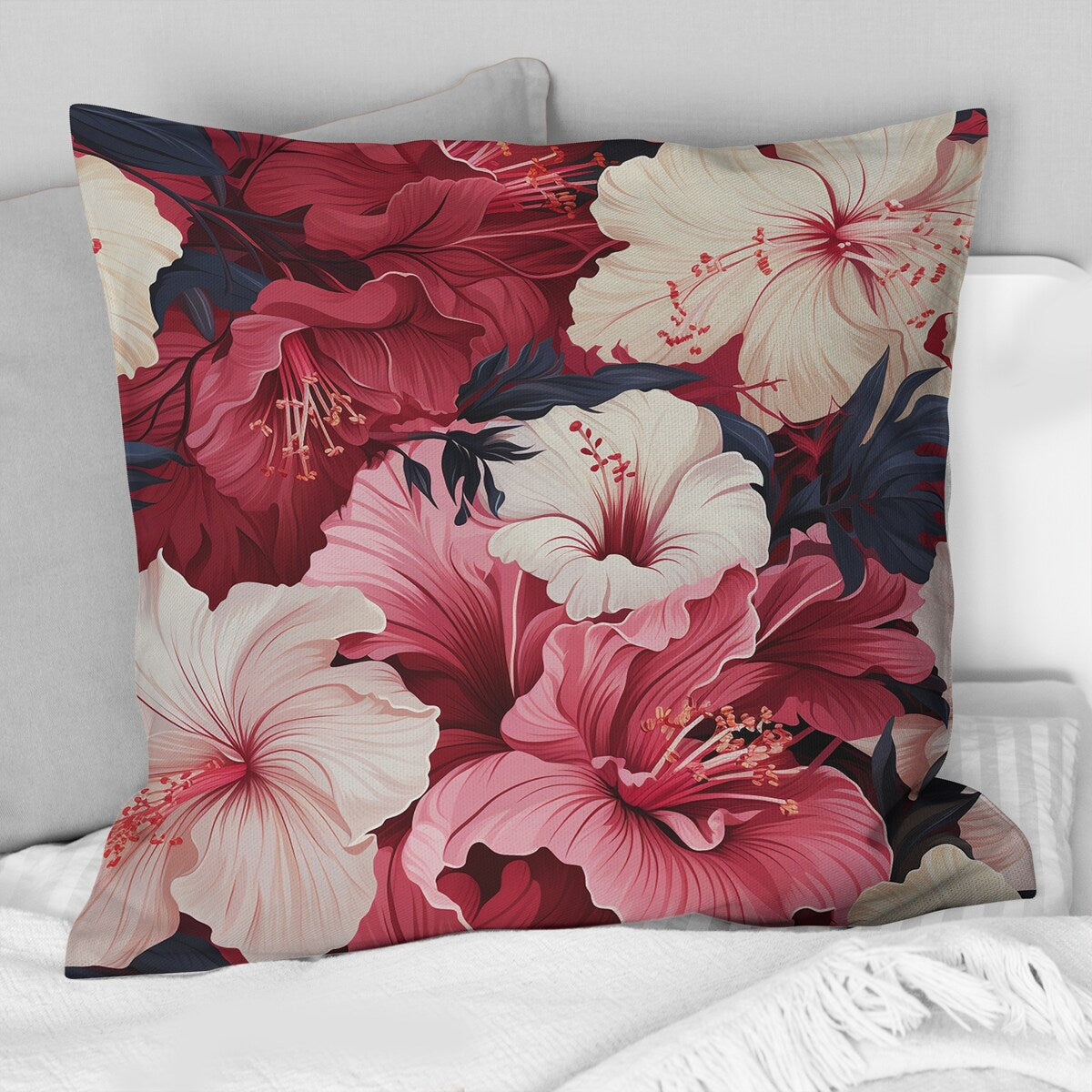 Designart Hibiscus Romance Tropical Pattern VI Tropical Printed Throw Pillow