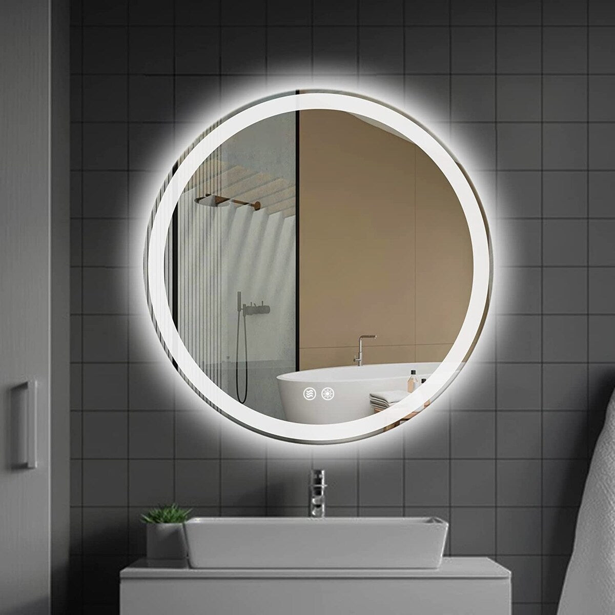 LED Lighted Dimmable Anti Fog Frameless Rounded Vanity Mirror