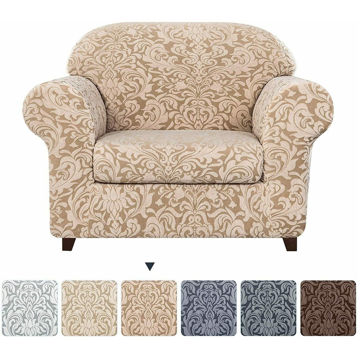 Subrtex 2 Piece Armchair Slipcover Jacquard Damask Spandex Furniture Protector