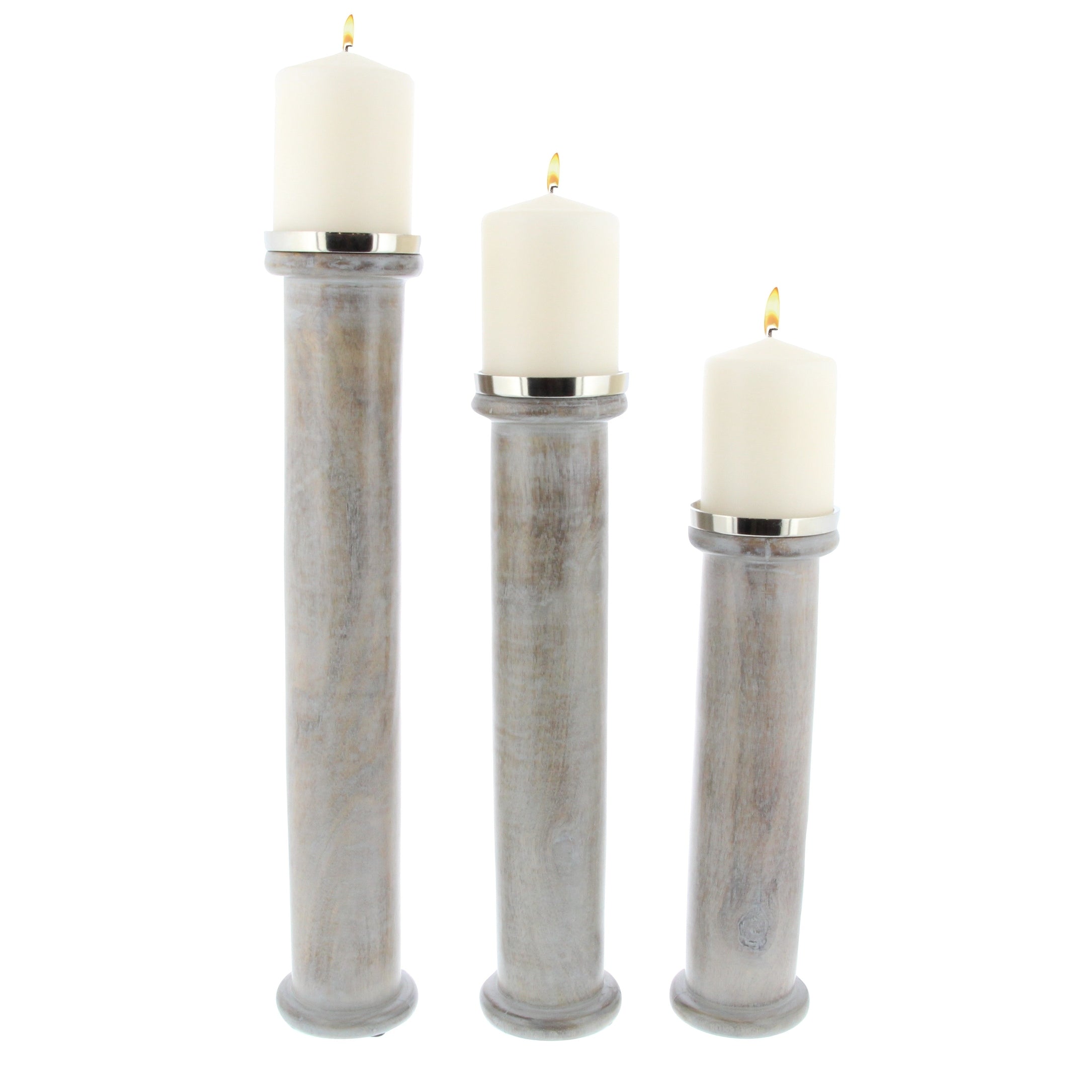 Brown Wood Natural Candle Holder Set of 3 18 x 3 x 3