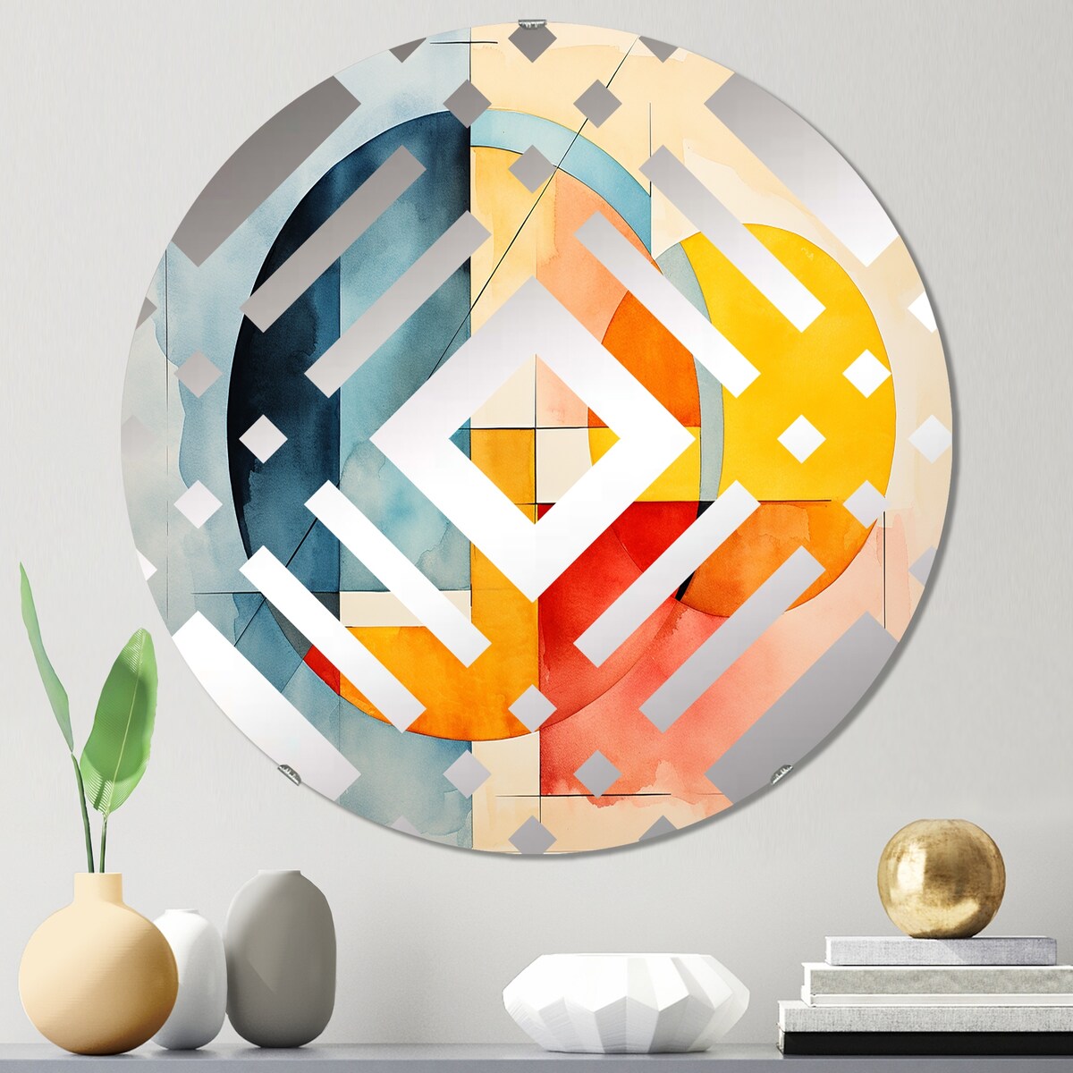 Designart Cubic soft colors tiles V - Modern Abstract Geometric Diamond Decorative Mirror