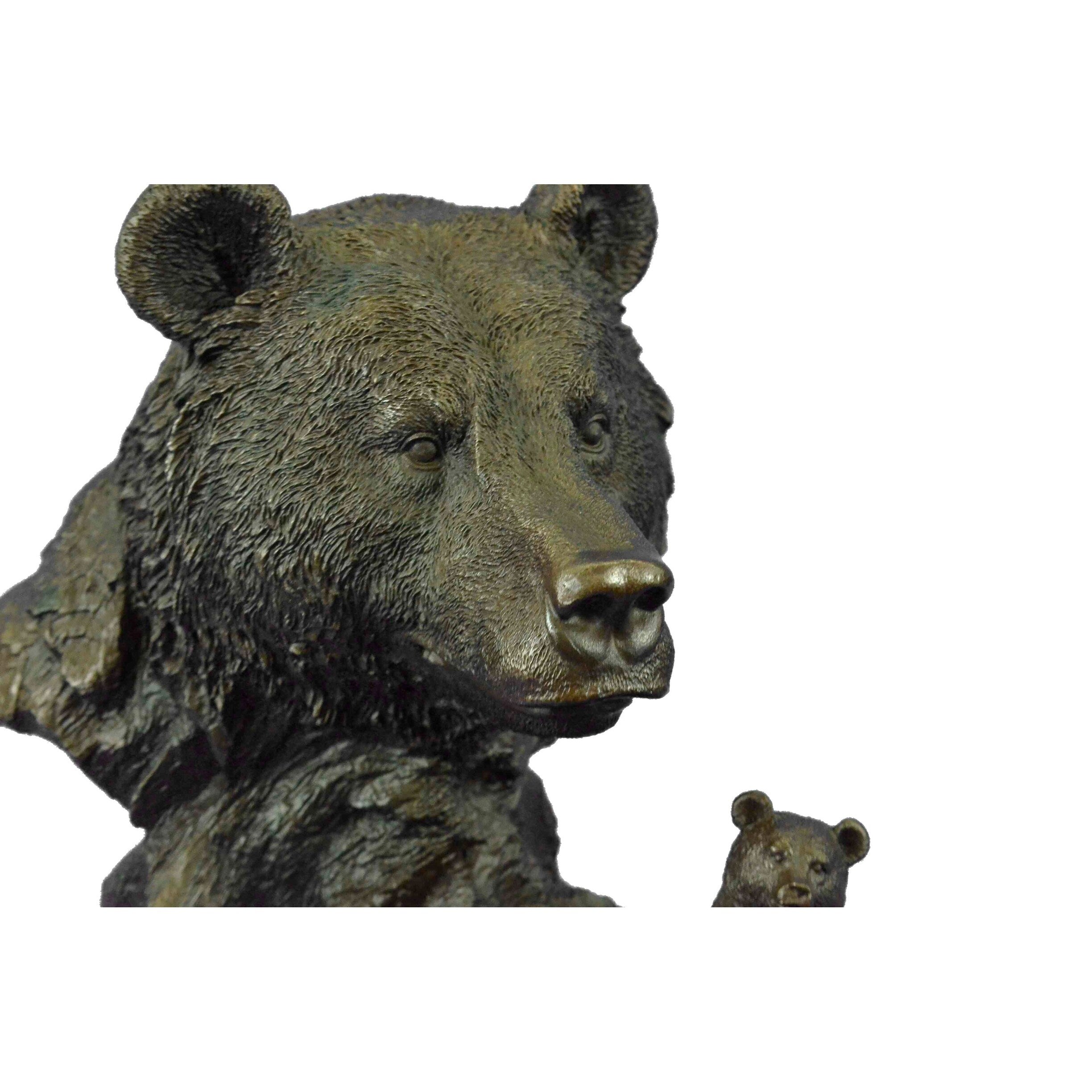 Western Art Deco Black Bear Mother Bronze Marble Sculpture Statue Hot Cast Gift