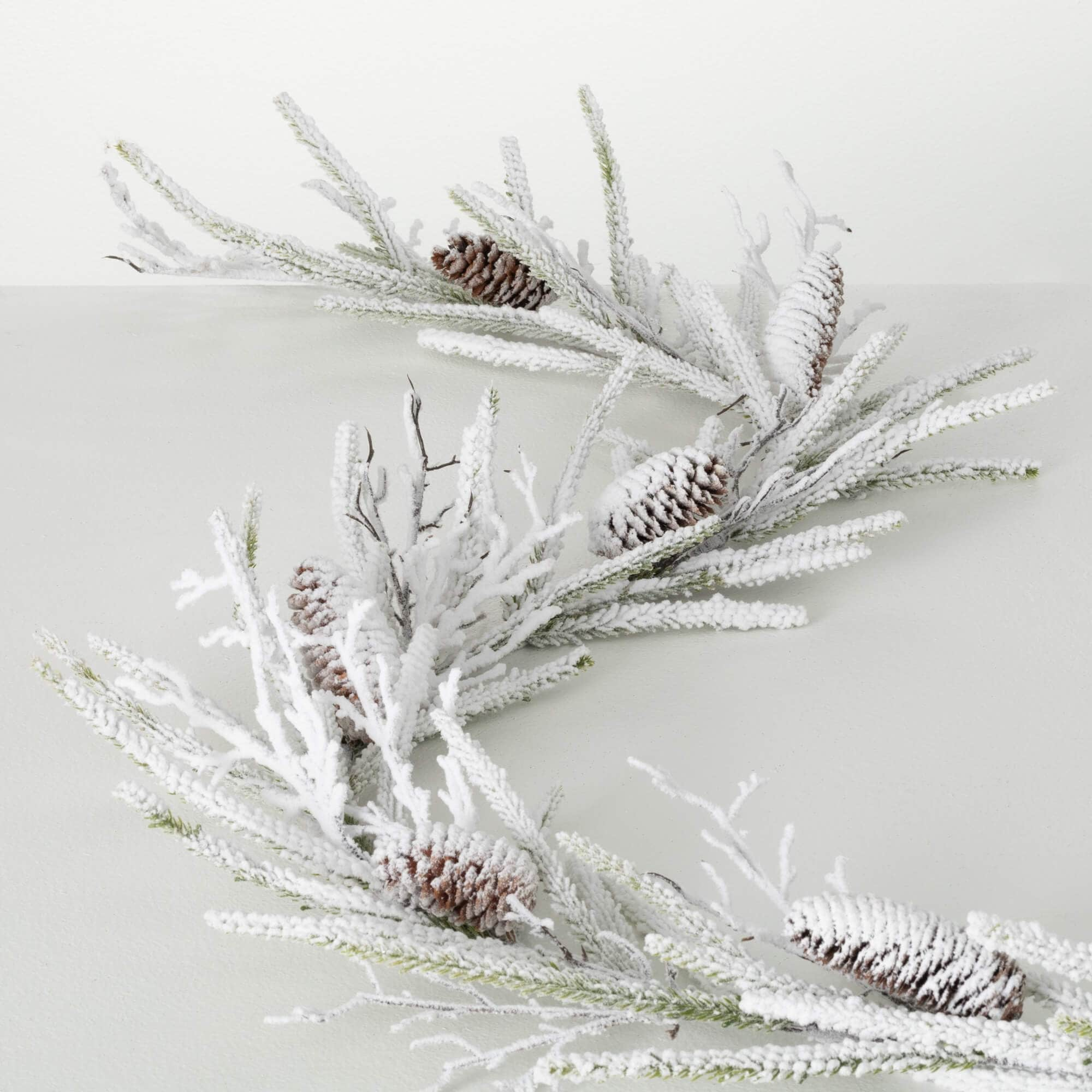 72L Sullivans Artificial Christmas Flocked Pine Twig Garland, White