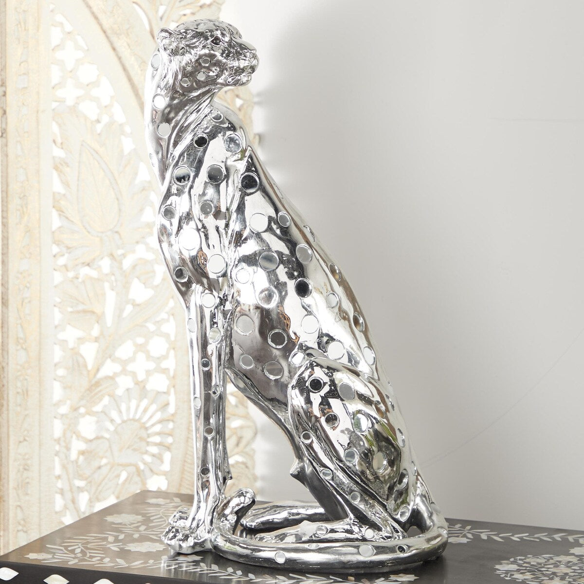 Polystone Leopard Decorative Sculpture - Silver - Roche River Decor