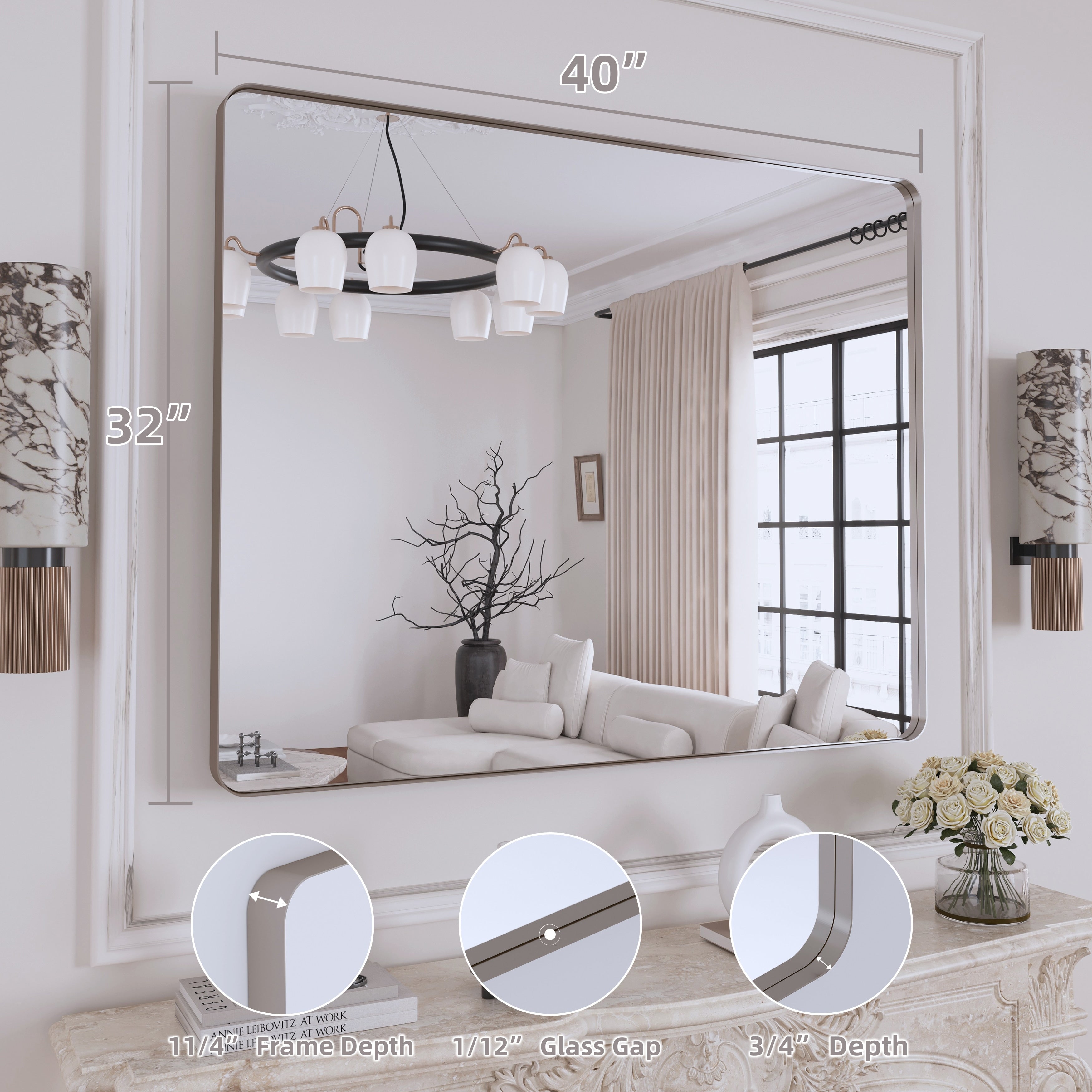 QuivaraView Rectangular Aluminum Framed Bathroom Vanity Mirror