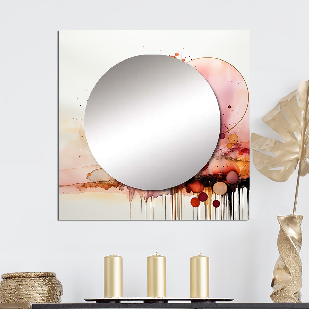 Designart Synchronizing Elegance Retro Rose Gold Watercolor Geometric Wall Mirror - Abstract Large Square Mirror