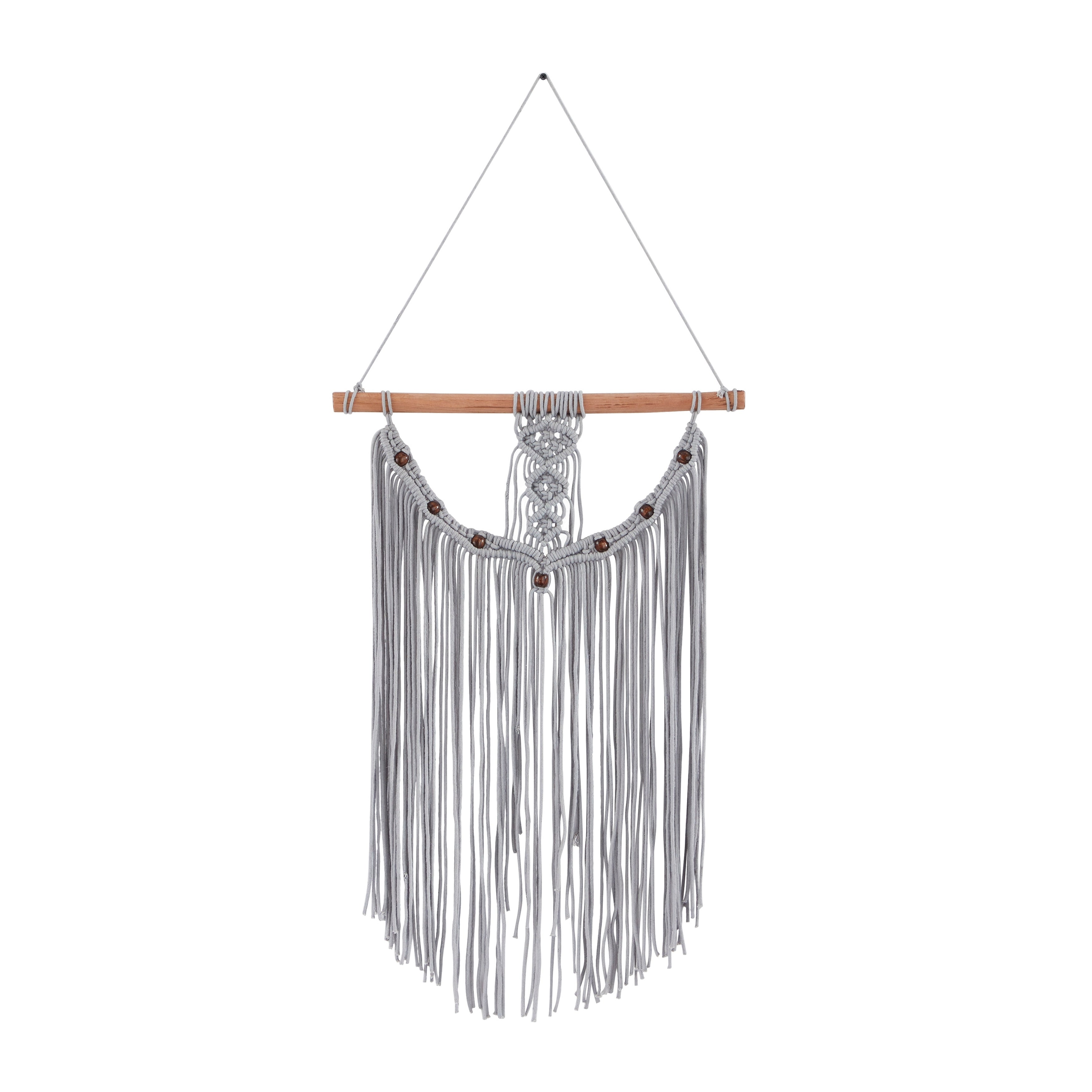 Cotton Handmade Intricately Weaved Macrame Wall Decor with Beaded Fringe Tassels - Gray or Cream