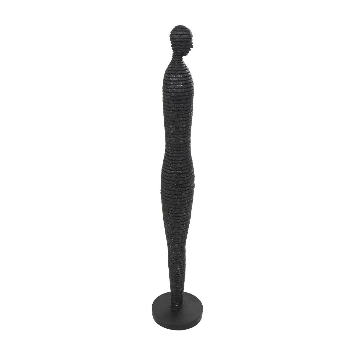 Polystone People Tall Slim Figure Decorative Sculpture with Ribbed Body and Glitter Accents - Black - Roche River Decor