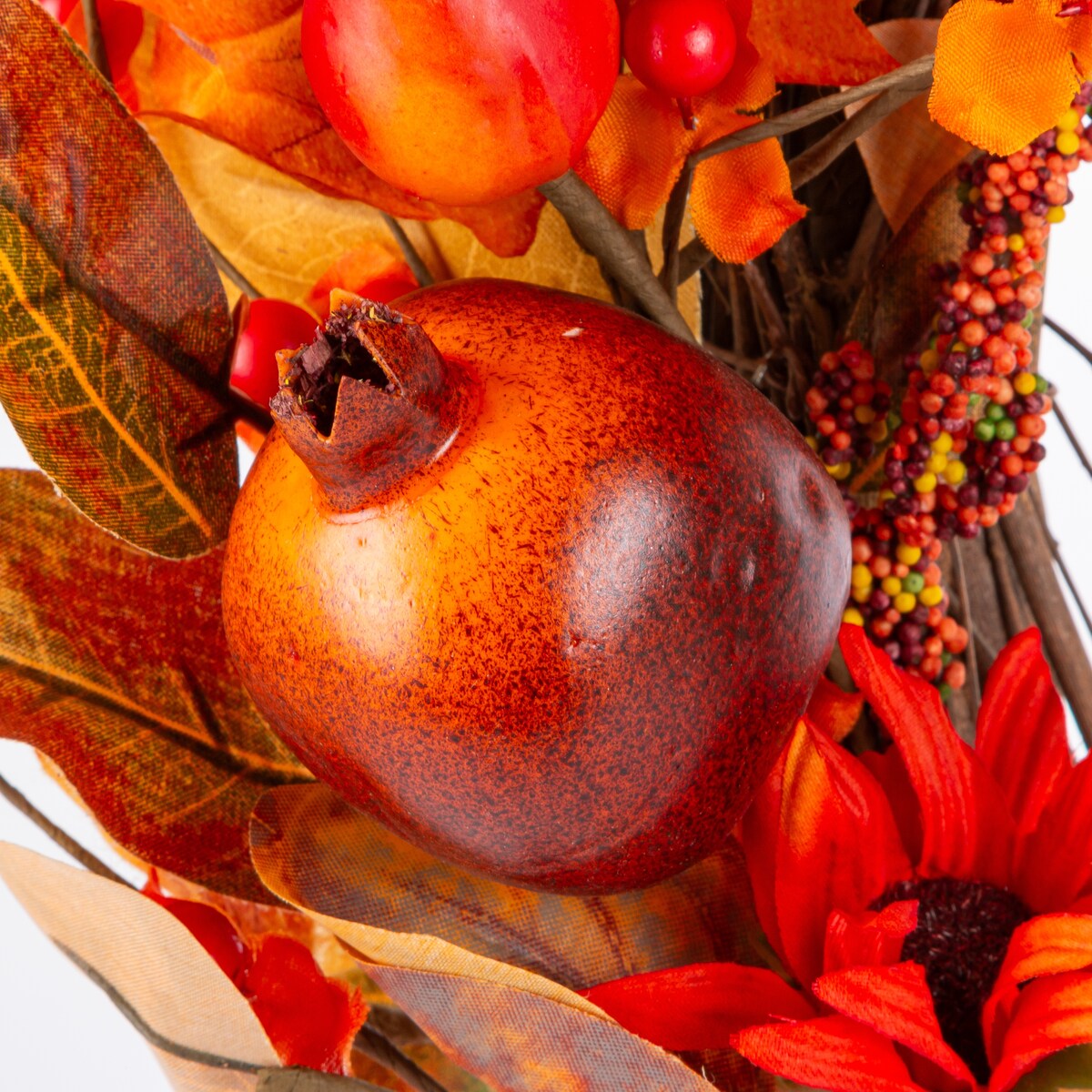 22 in. Fall Harvest Autumn Wreath with Berries and Sunflowers