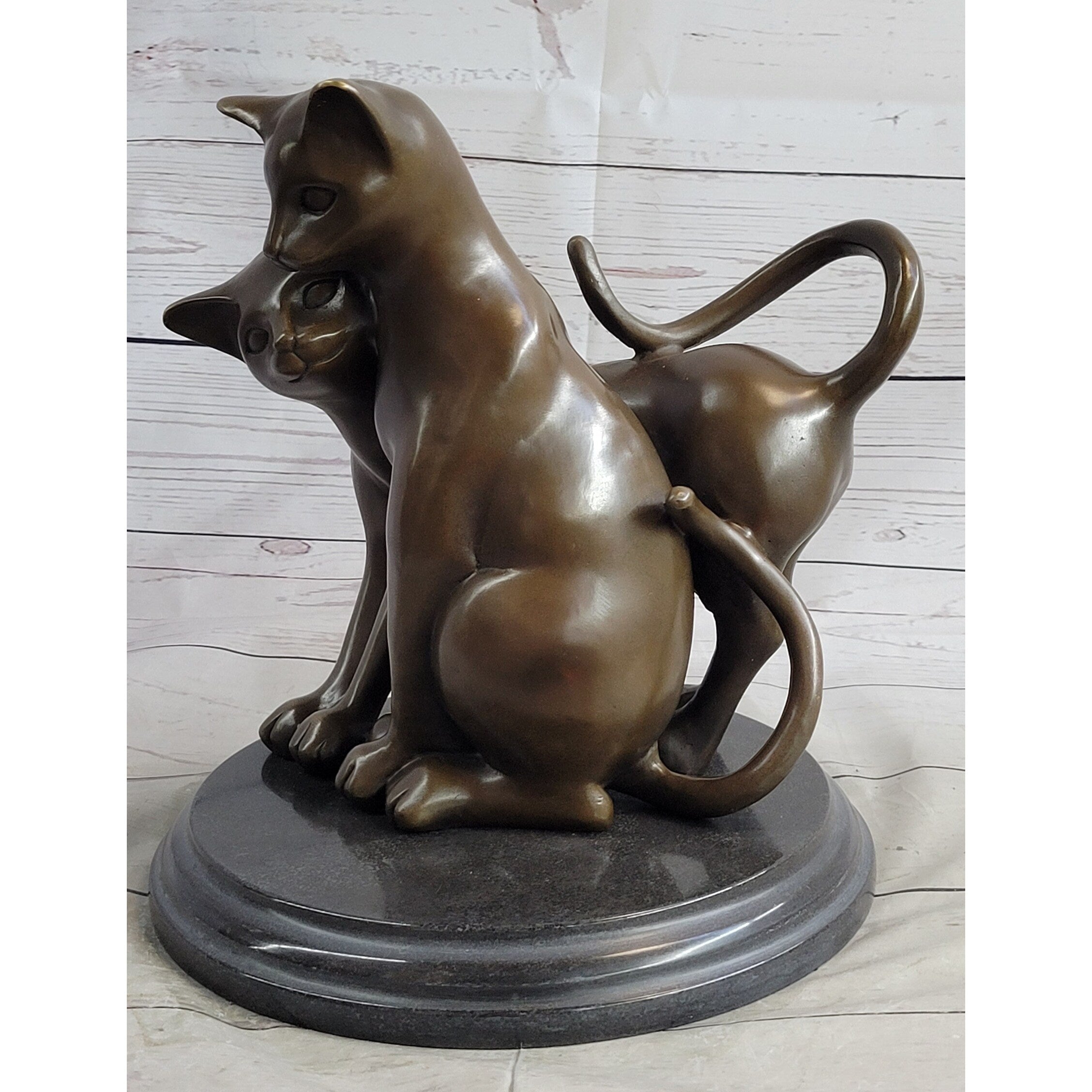 Art Deco Two Large Household Cat Playing With Each Other Bronze Sculpture Statue