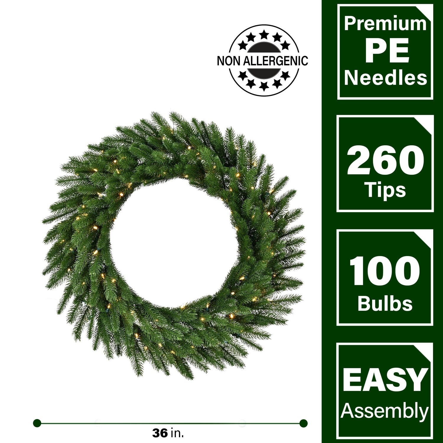 Fraser Hill Farm 36-In. Green Fir Wreath with Warm White LED Lights