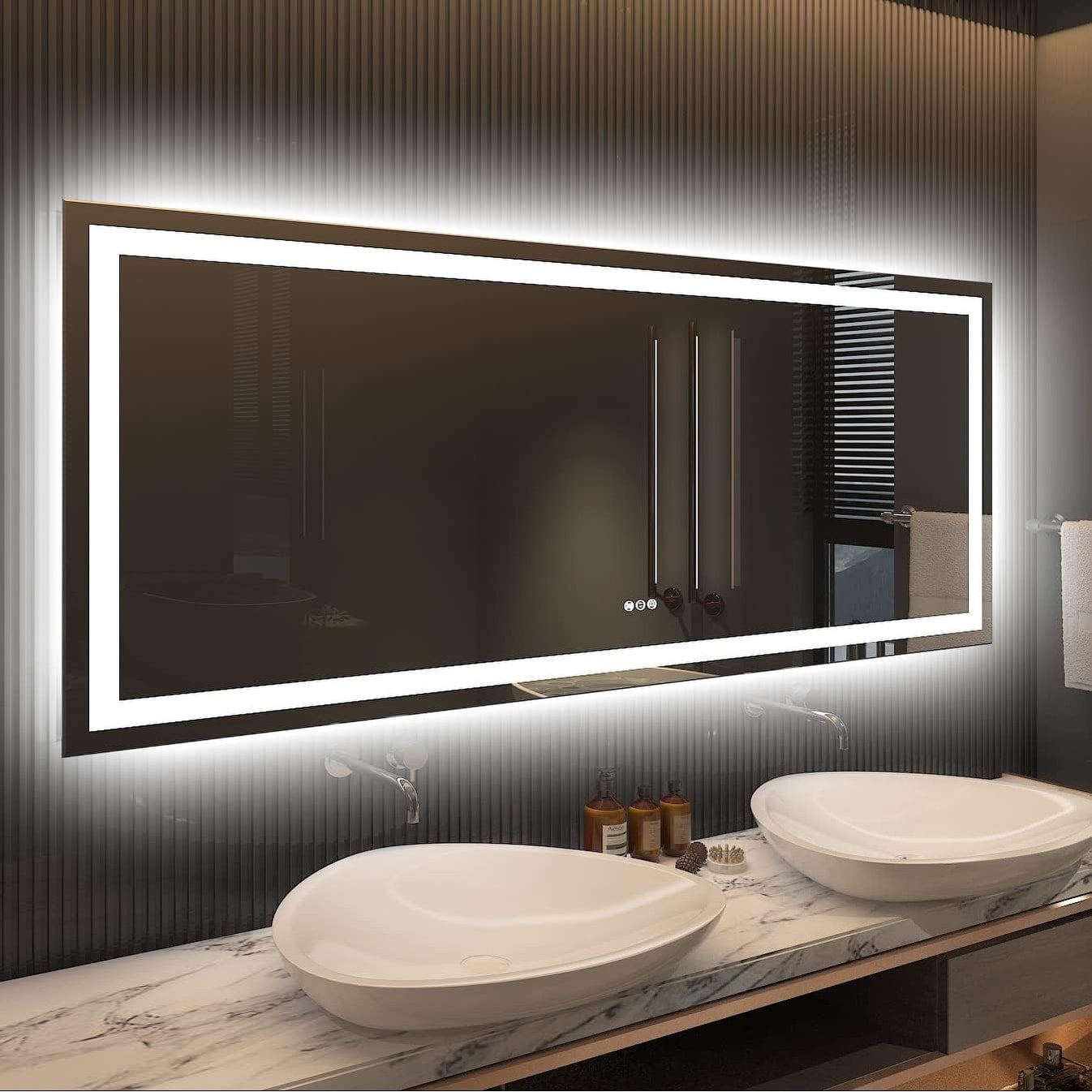 KIOTEE LED Mirror Lights Anti-Fog Frameless Bathroom Vanity Mirror in Tempered Glass