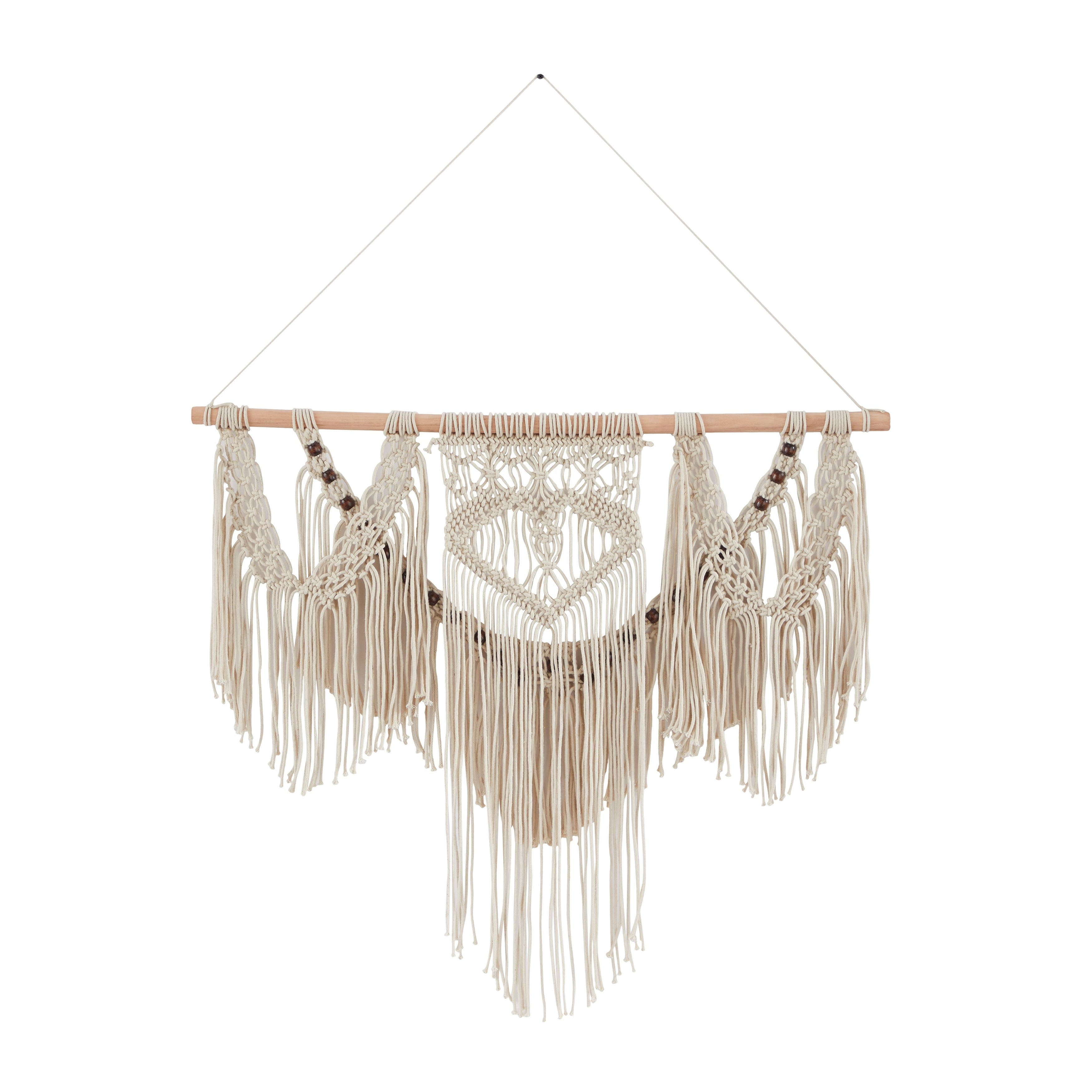 Cotton Handmade Intricately Weaved Macrame Wall Decor with Beaded Fringe Tassels - Gray or Cream