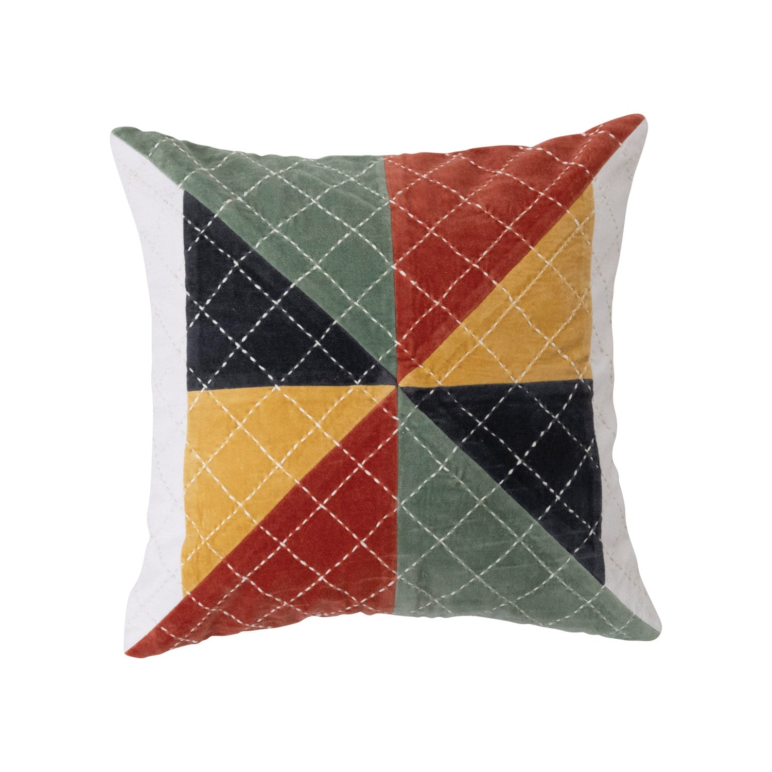 Velvet Patchwork Pillow with Kantha Stitch