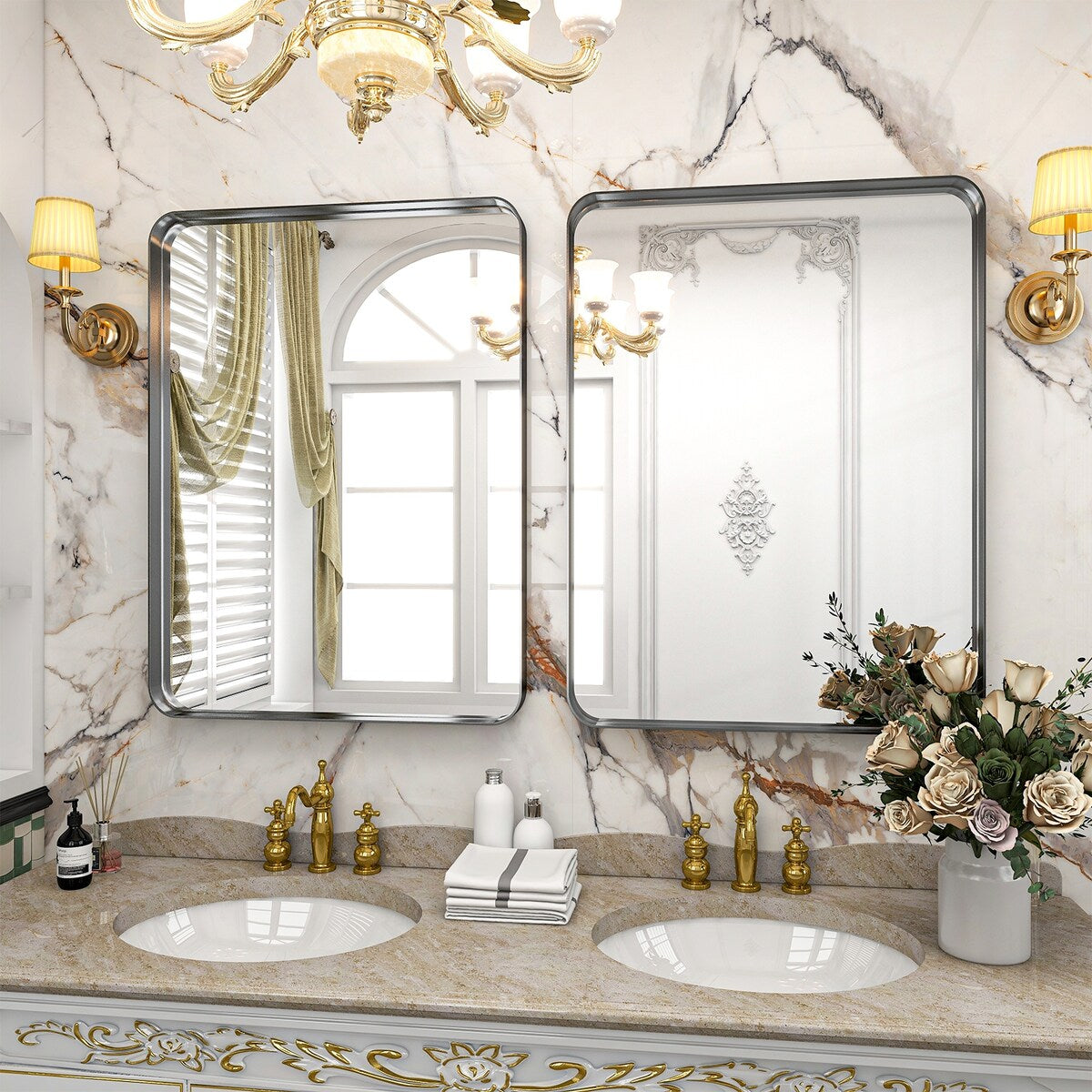 Wide Edge Wall Mirror Rectangle Bathroom Metal Frame Vanity Mirror