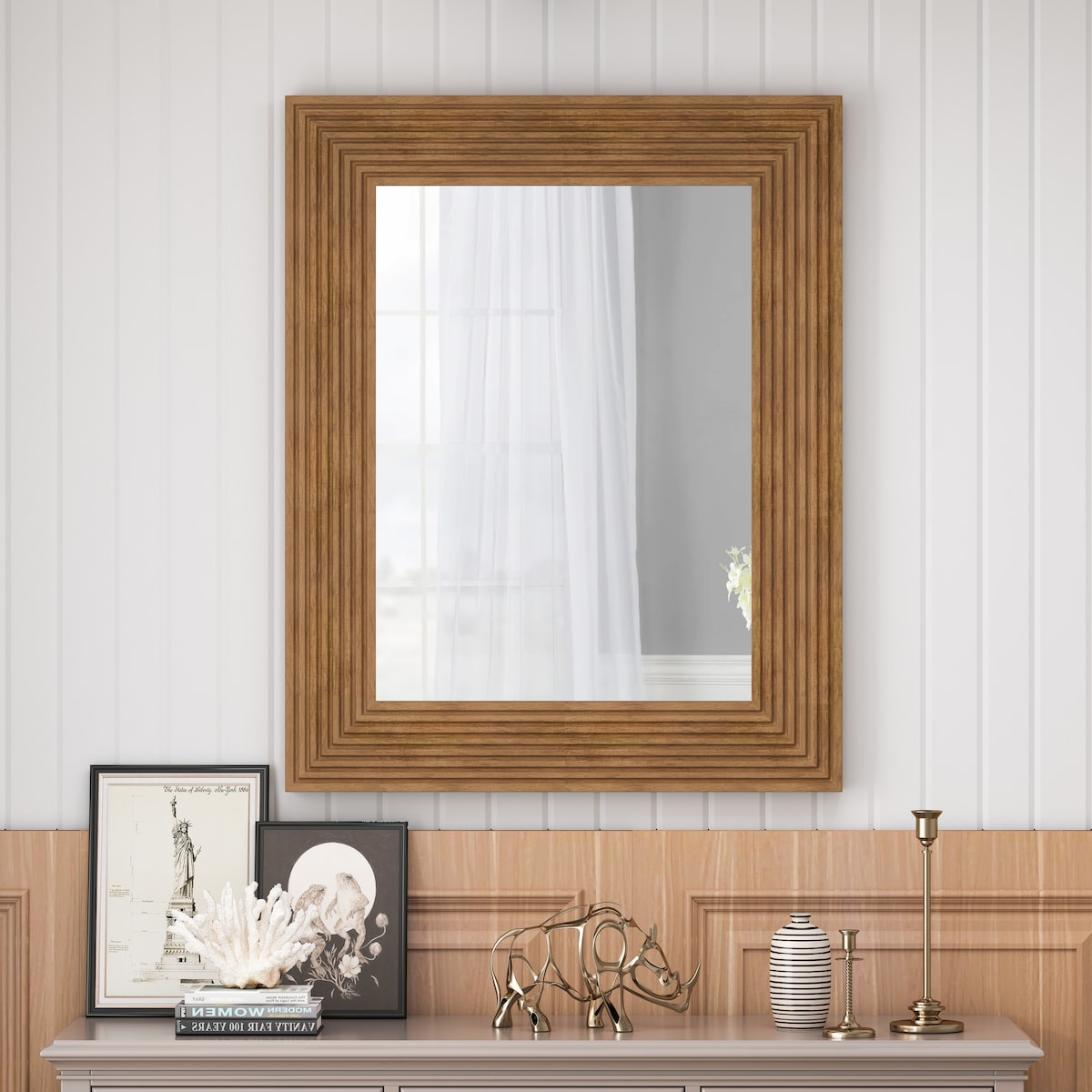 Rectangle Decorative Wall Hanging Mirror - Brown