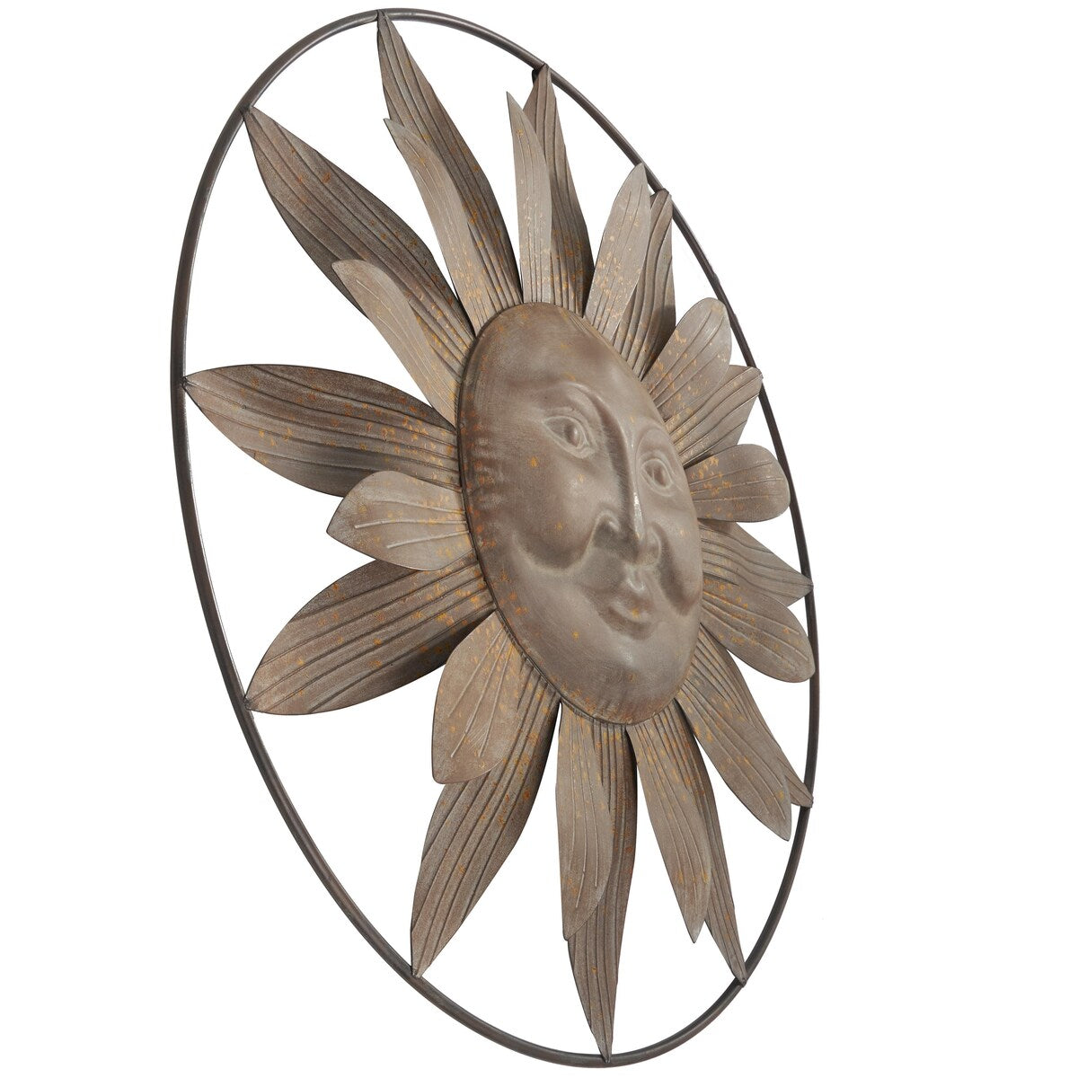 Metal Sun Indoor Outdoor Home Wall Decor with Distressed Copper Like Finish - Brown - Roche River Decor