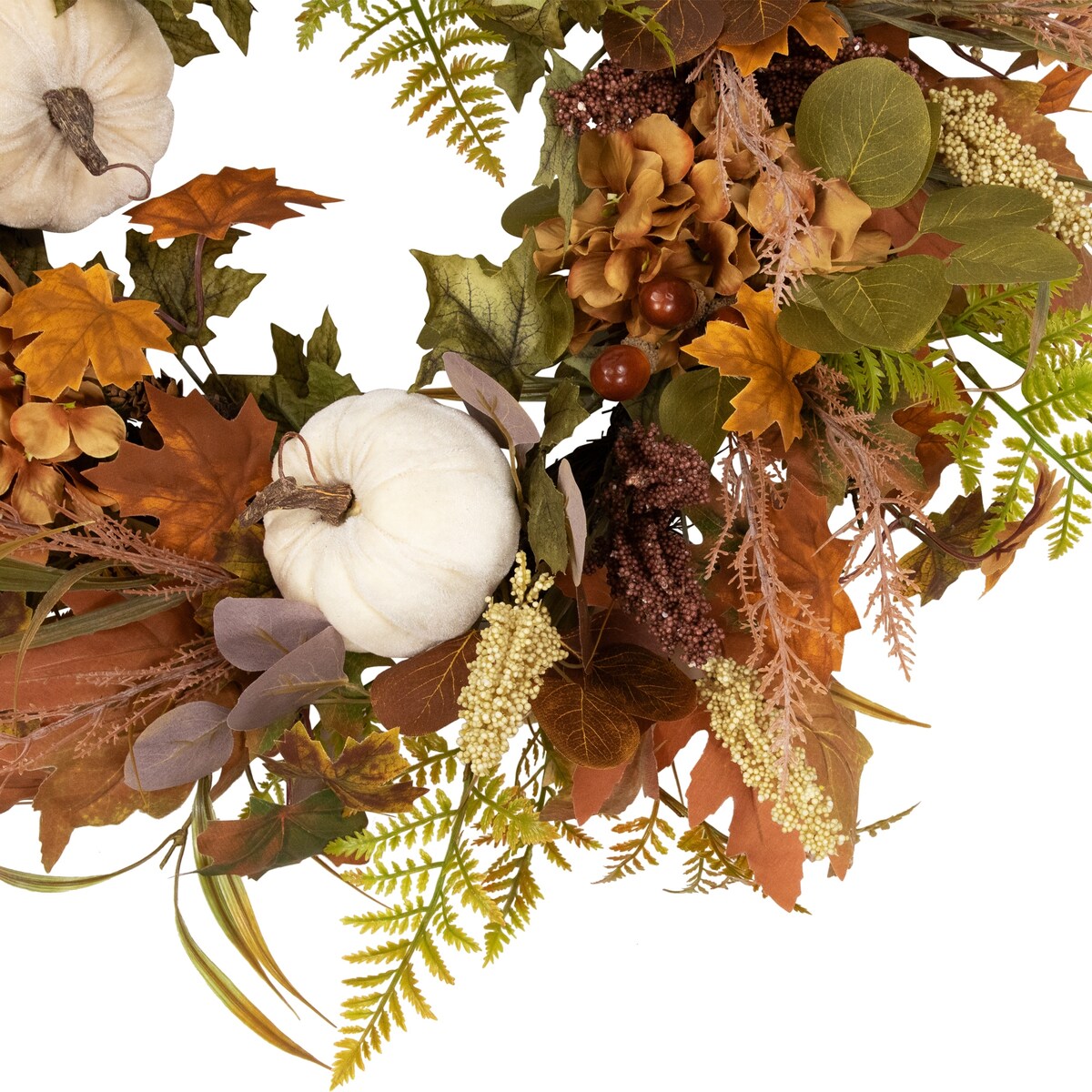 Pumpkins and Leaves Artificial Fall Harvest Wreath - 26 - Unlit