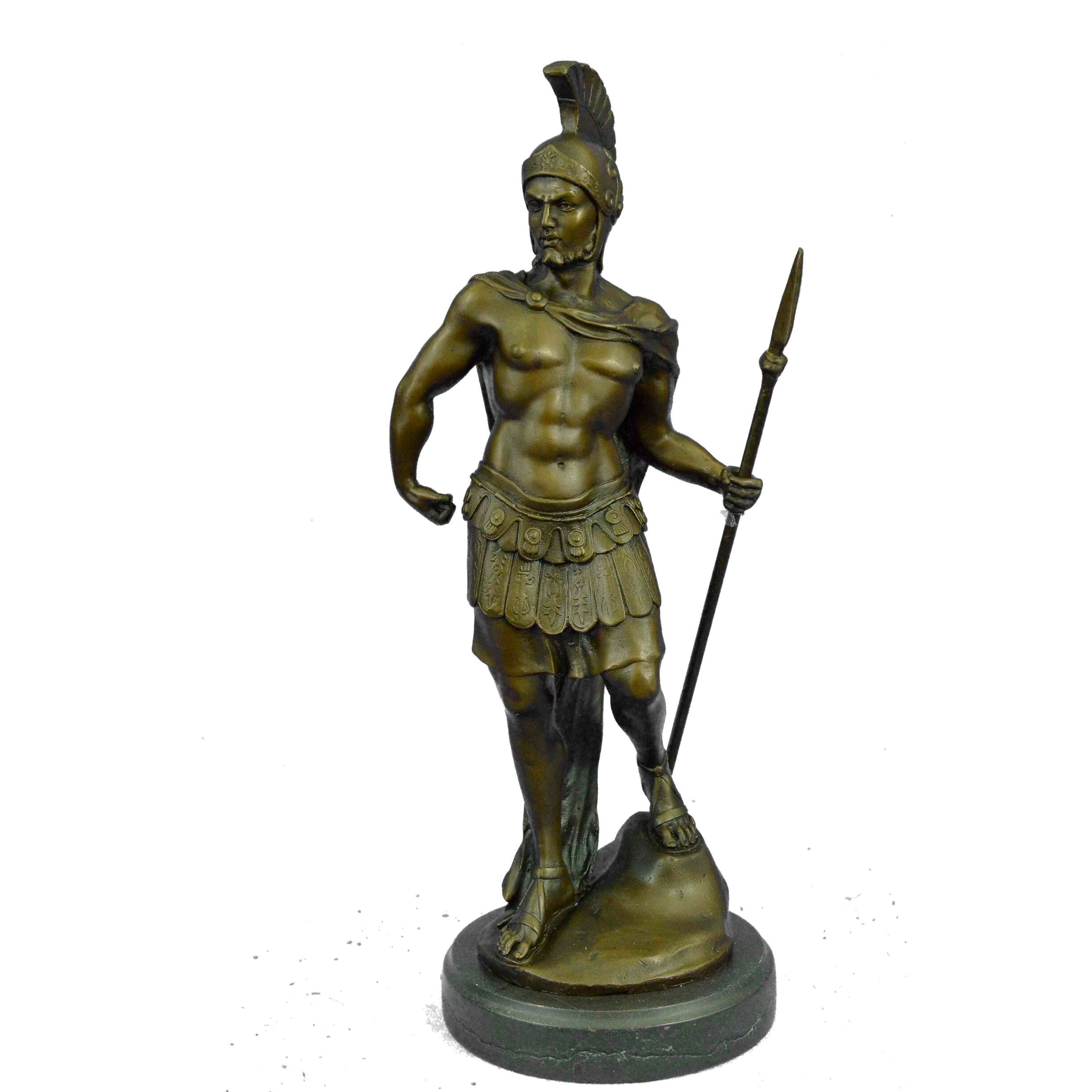 Vintage Signed Knight Warrior Bronze Statue Dalou Deco Sculpture Figurine Art