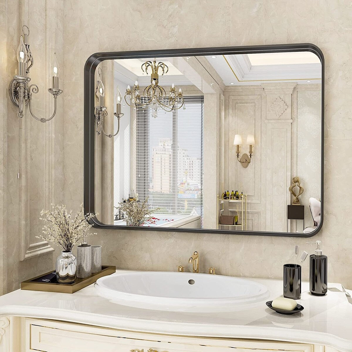 Wide Edge Wall Mirror Rectangle Bathroom Metal Frame Vanity Mirror