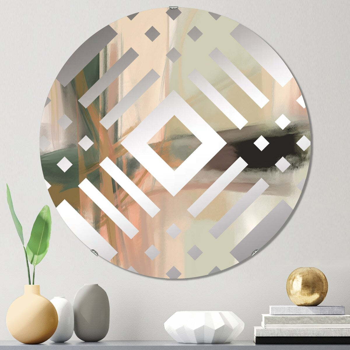 Designart Familiarity Minimal Abstract Retro Pink Pastel III - Modern Abstract Painting Diamond Decorative Mirror