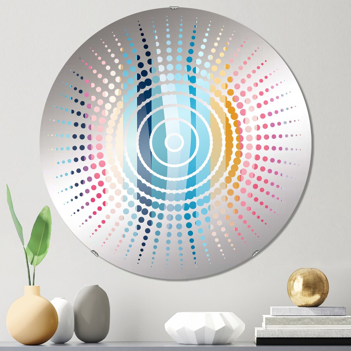 Designart Boho Rainbow Stripes Pattern - Modern Striped, Abstract Sun Circles Wall Mirror