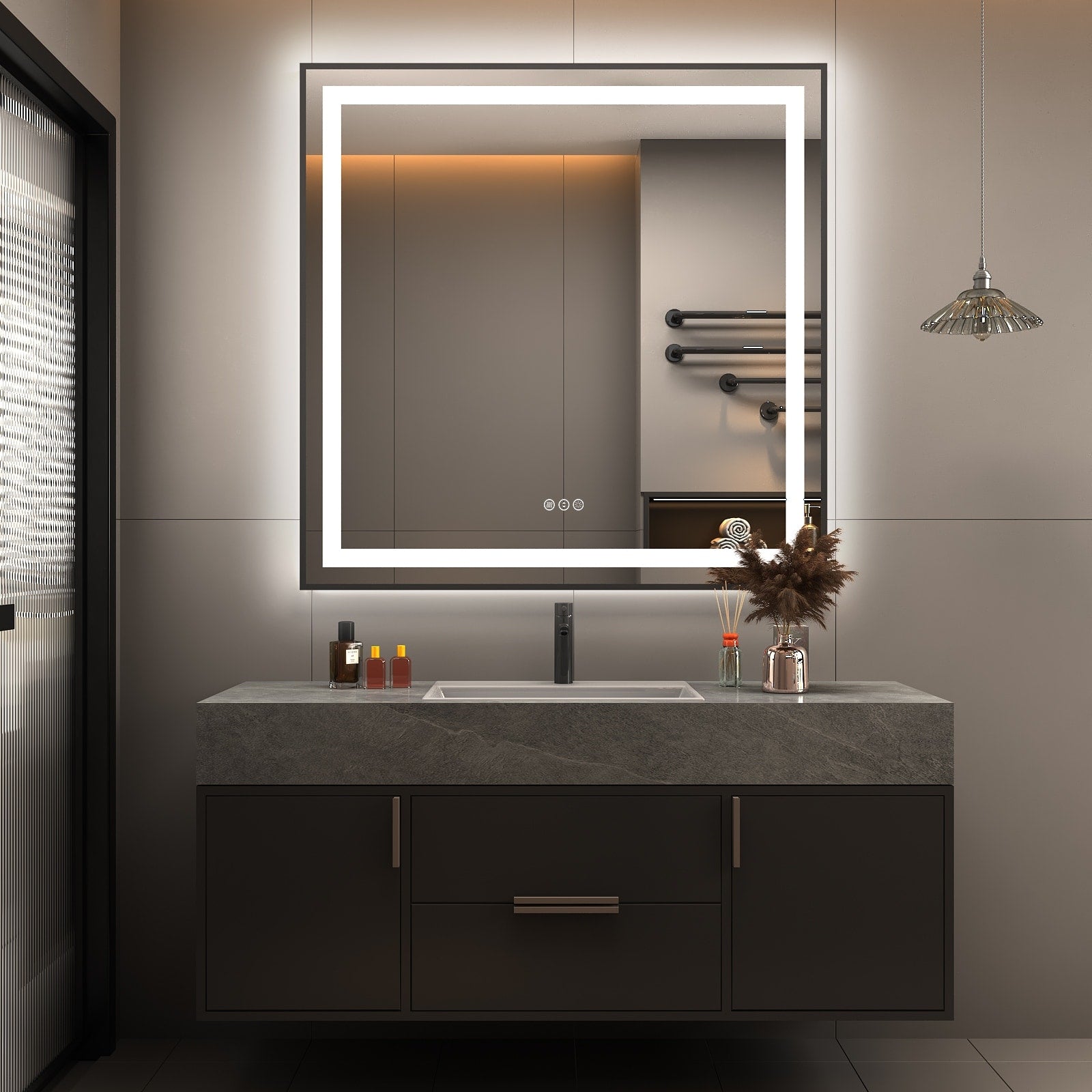 KIOTEE Super Bright Front & Back LED Lighted Anti-Fog Wall Bathroom Vanity Mirror in Tempered Glass