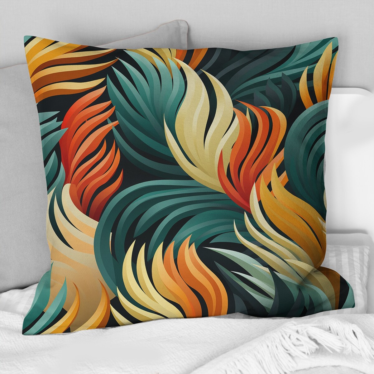 Designart Green And Orange Exotic Jungle Foliage Abstract Printed Throw Pillow