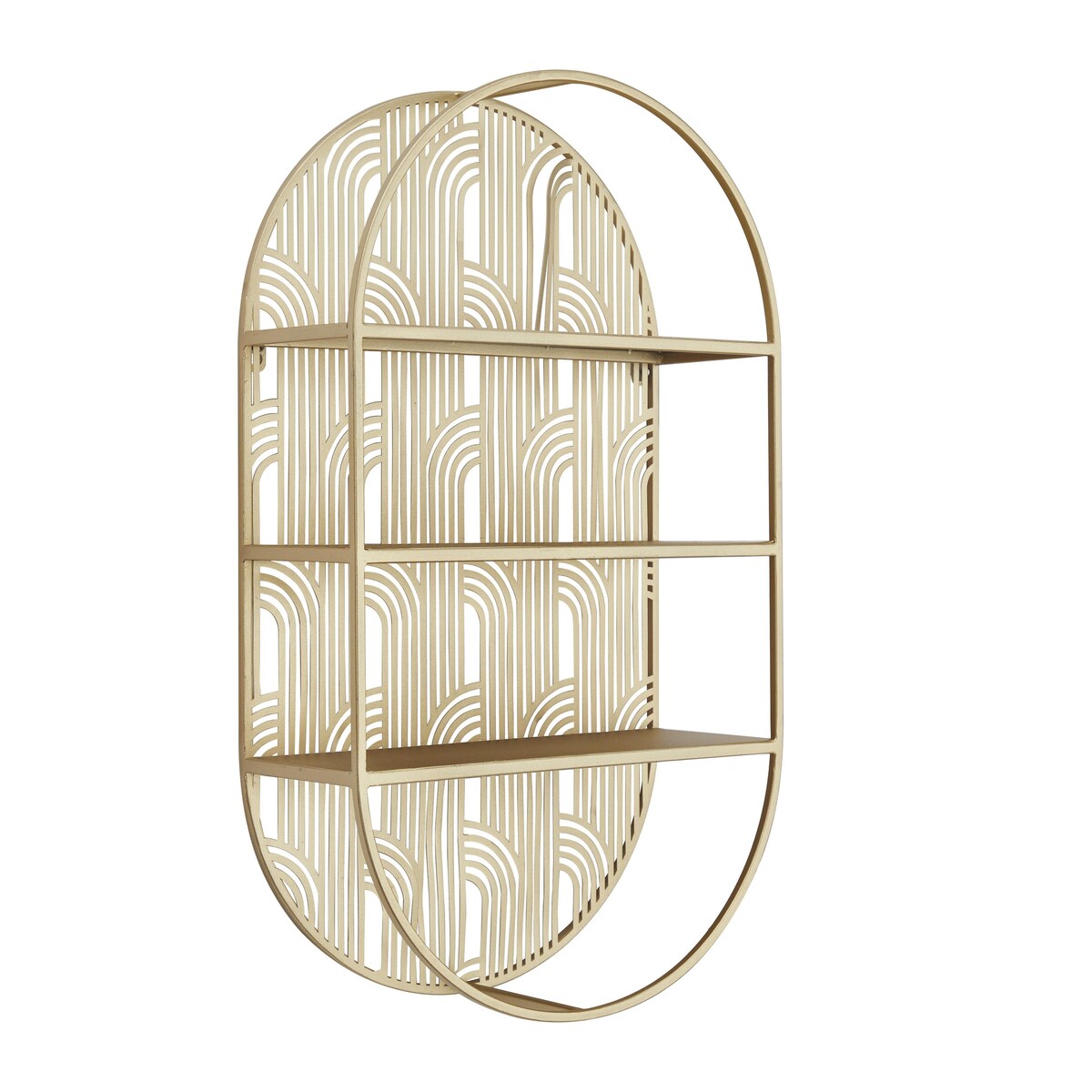 Metal Geometric Oval 3 Level Wall Shelf with Arch Pattern - Gold - CosmoLiving by Cosmopolitan