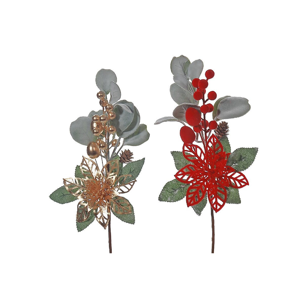 Cutout Poinsettia And Berry Spray - Set of 6 - Multi