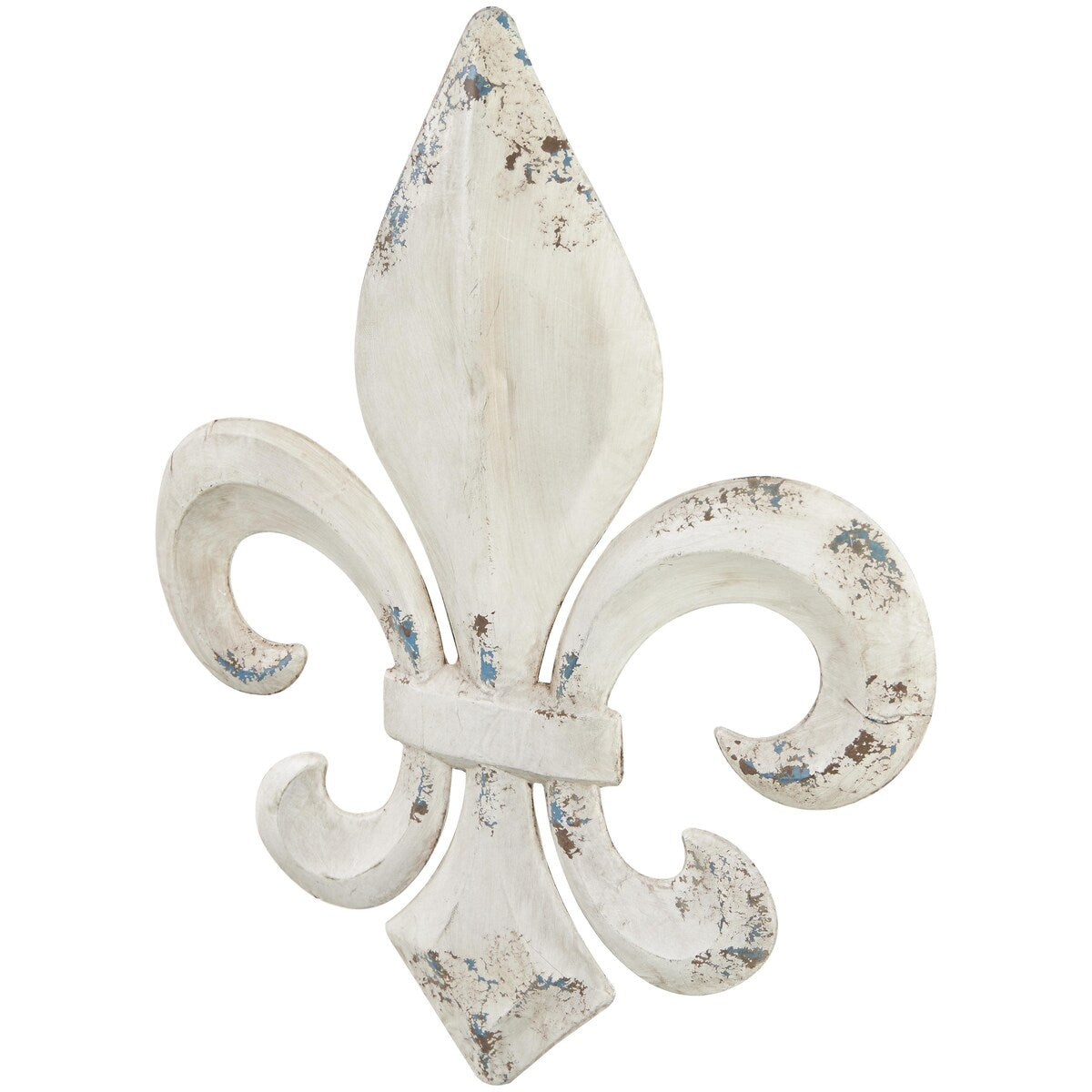 Metal Fleur De Lis Home Wall Decor with Blue and Brown Distressing - White - Roche River Decor