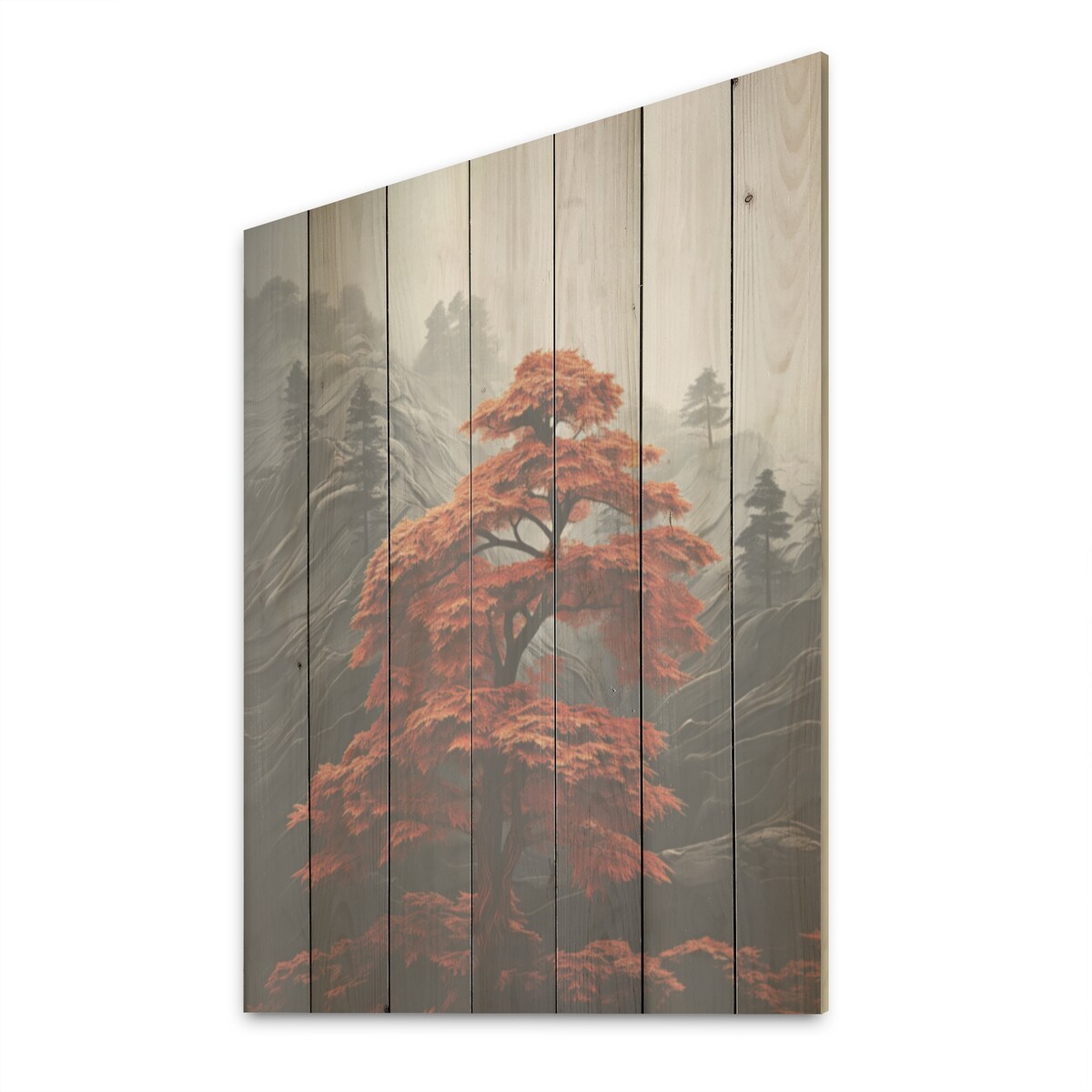 Designart Redwood Solitude In Monochrome Forest Tree Redwood Wood Wall Decor - Red Wood Panel On Natural Pine Wood