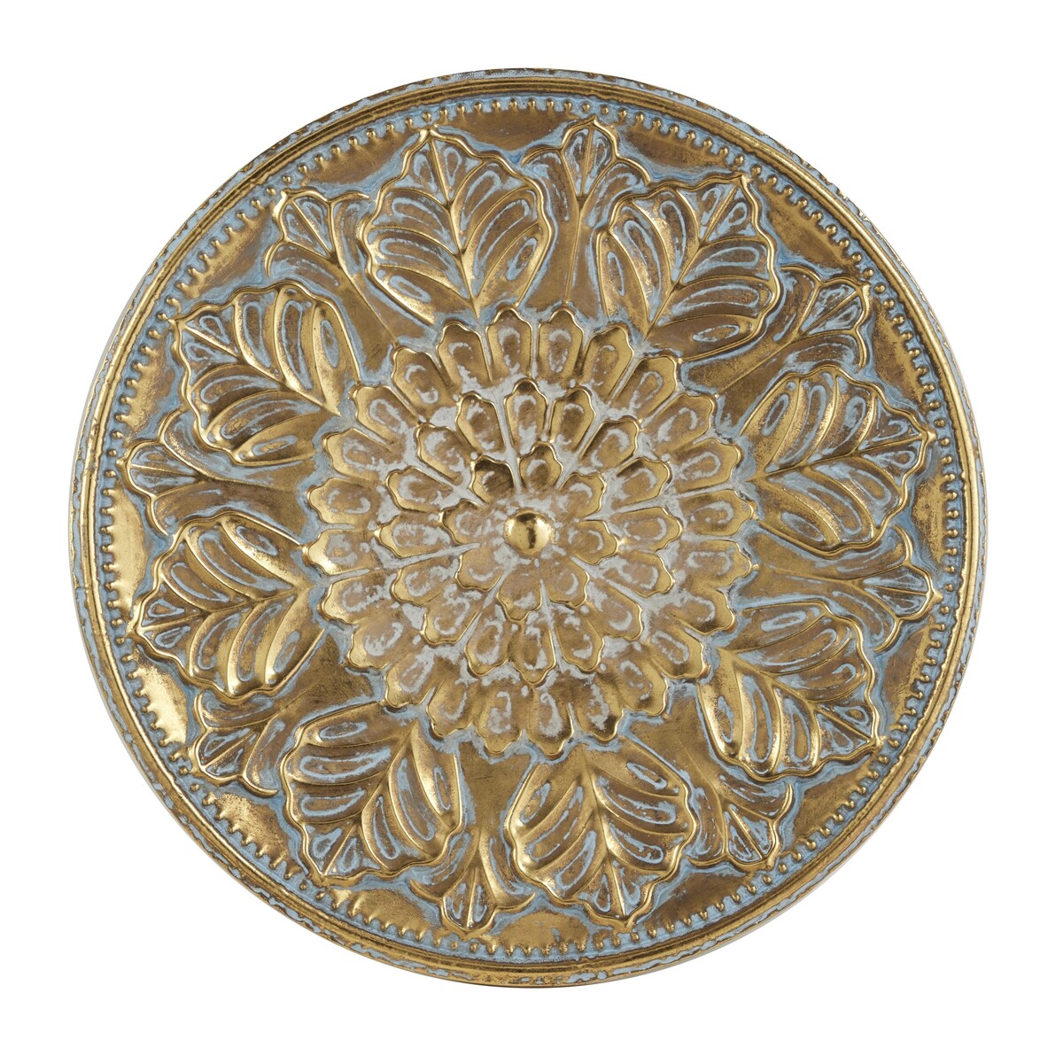 Metal Plate Home Wall Decor with Embossed Details - Gold - Roche River Decor