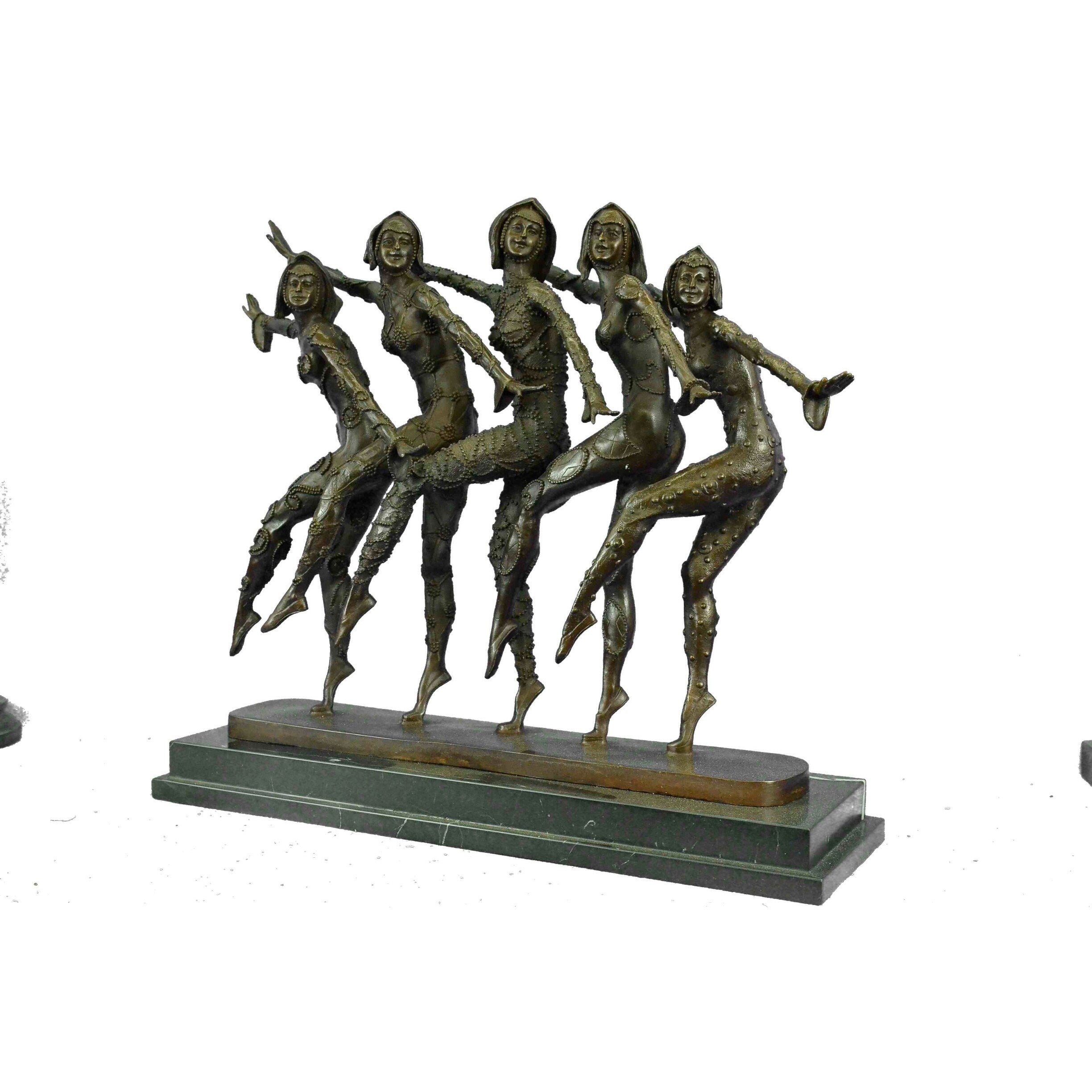 Signed 55 Lbs Large Five Chiparus Dancer Art Nouveau Marble Base Sculpture Decor