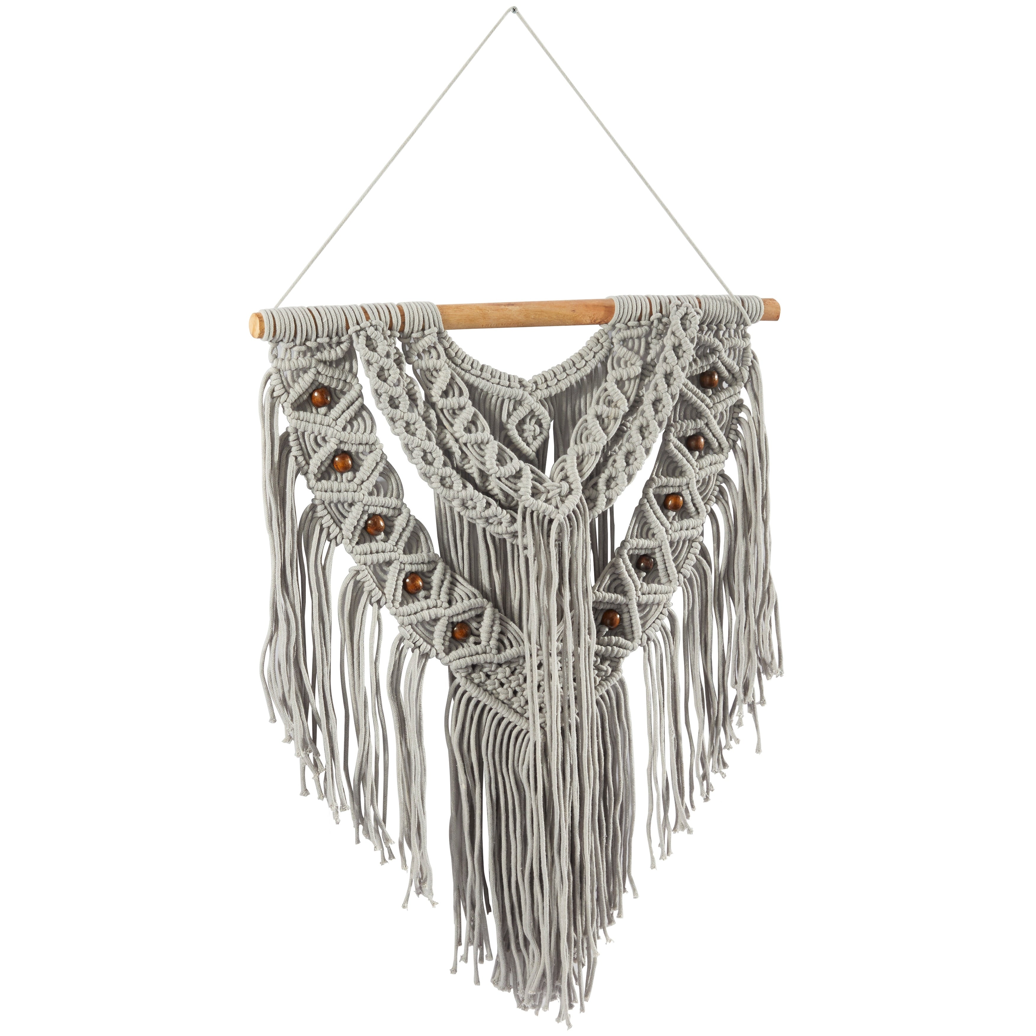 Cotton Handmade Intricately Weaved Macrame Wall Decor with Beaded Fringe Tassels - Gray or Cream