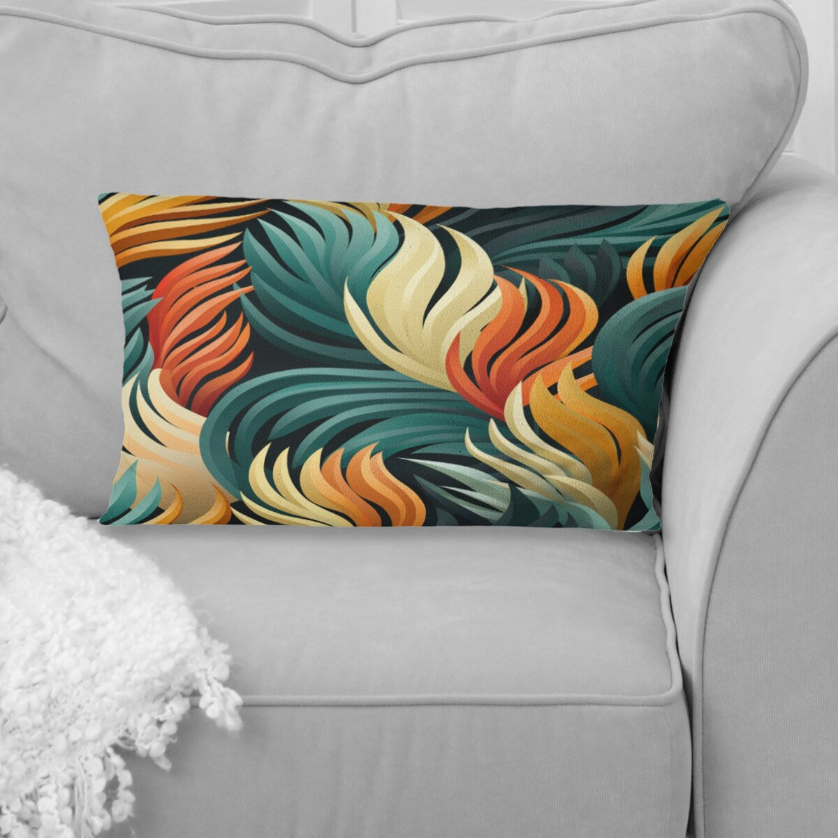 Designart Green And Orange Exotic Jungle Foliage Abstract Printed Throw Pillow