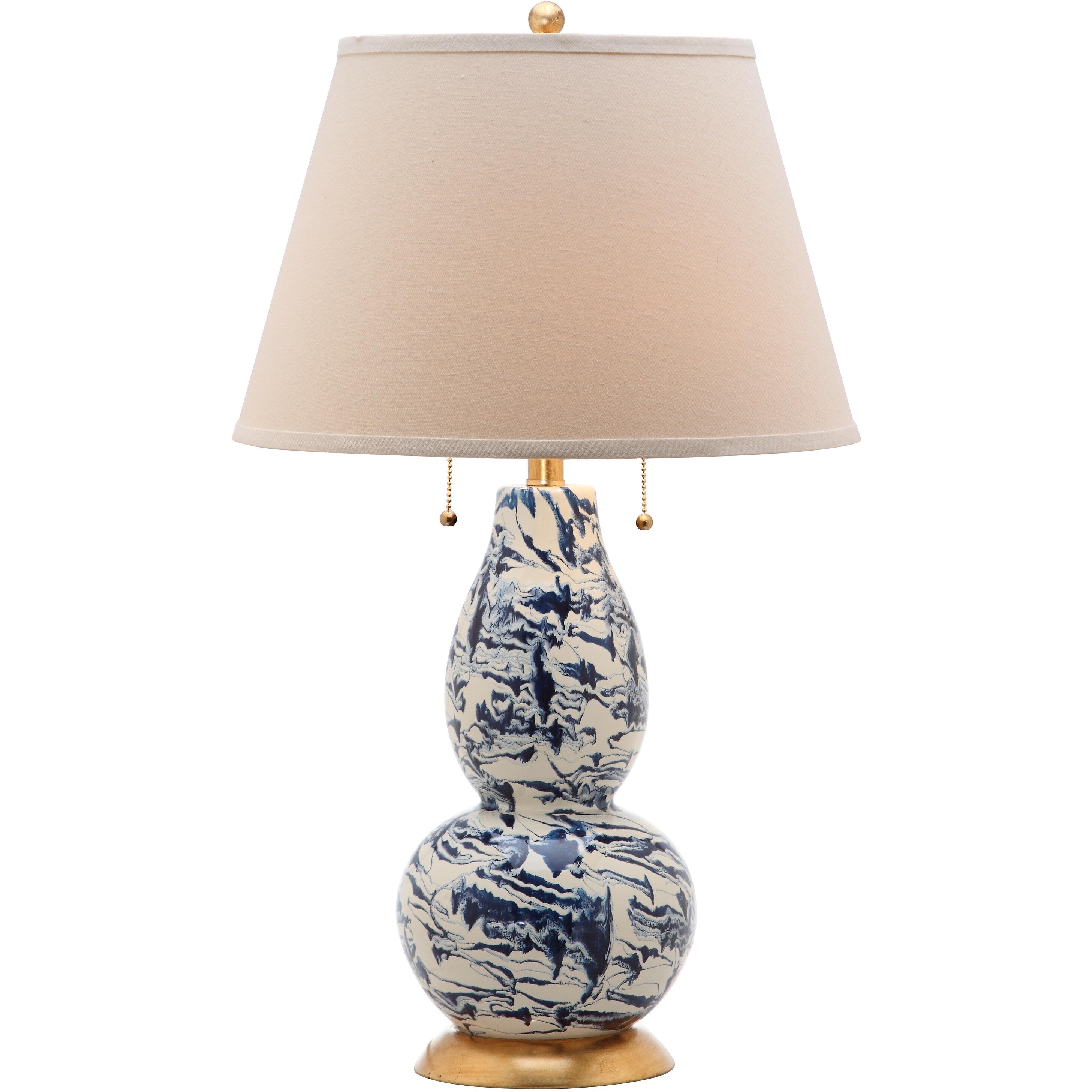 SAFAVIEH Lighting Sebrina 29-inch Navy And White Color Swirls Glass Table Lamp (Set of 2) - 17x17x28 - 17Wx17Dx28H