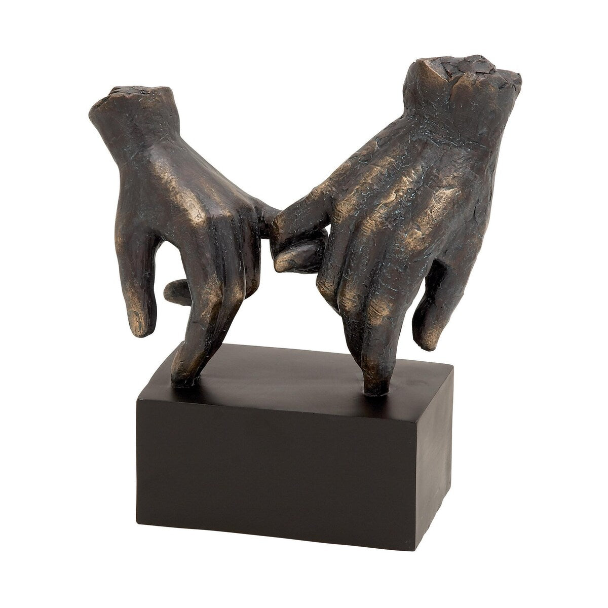 Polystone Hands Weathered Patina Linked Decorative Sculpture with Block Base and Gold Accents - Black - Roche River Decor