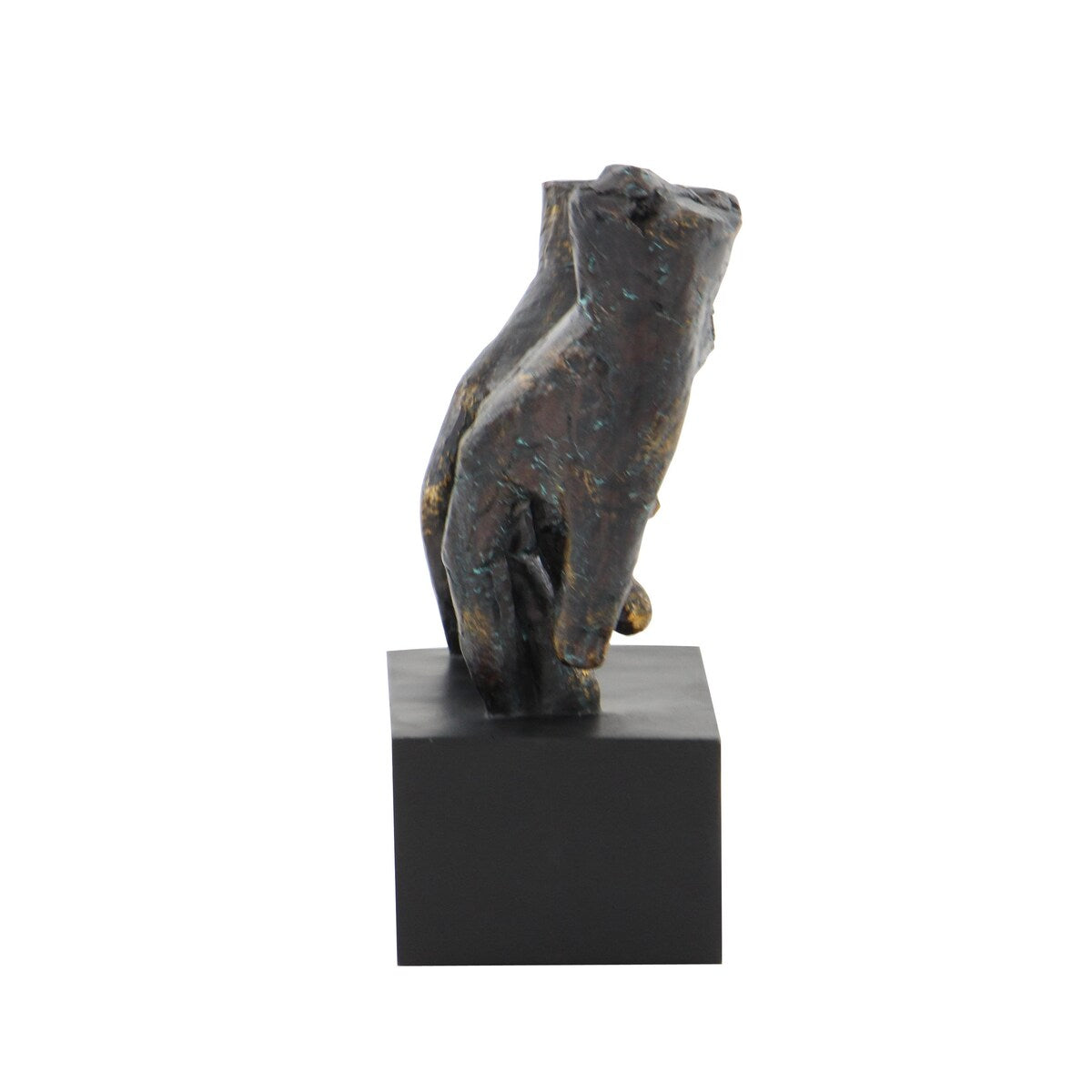 Polystone Hands Weathered Patina Linked Decorative Sculpture with Block Base and Gold Accents - Black - Roche River Decor