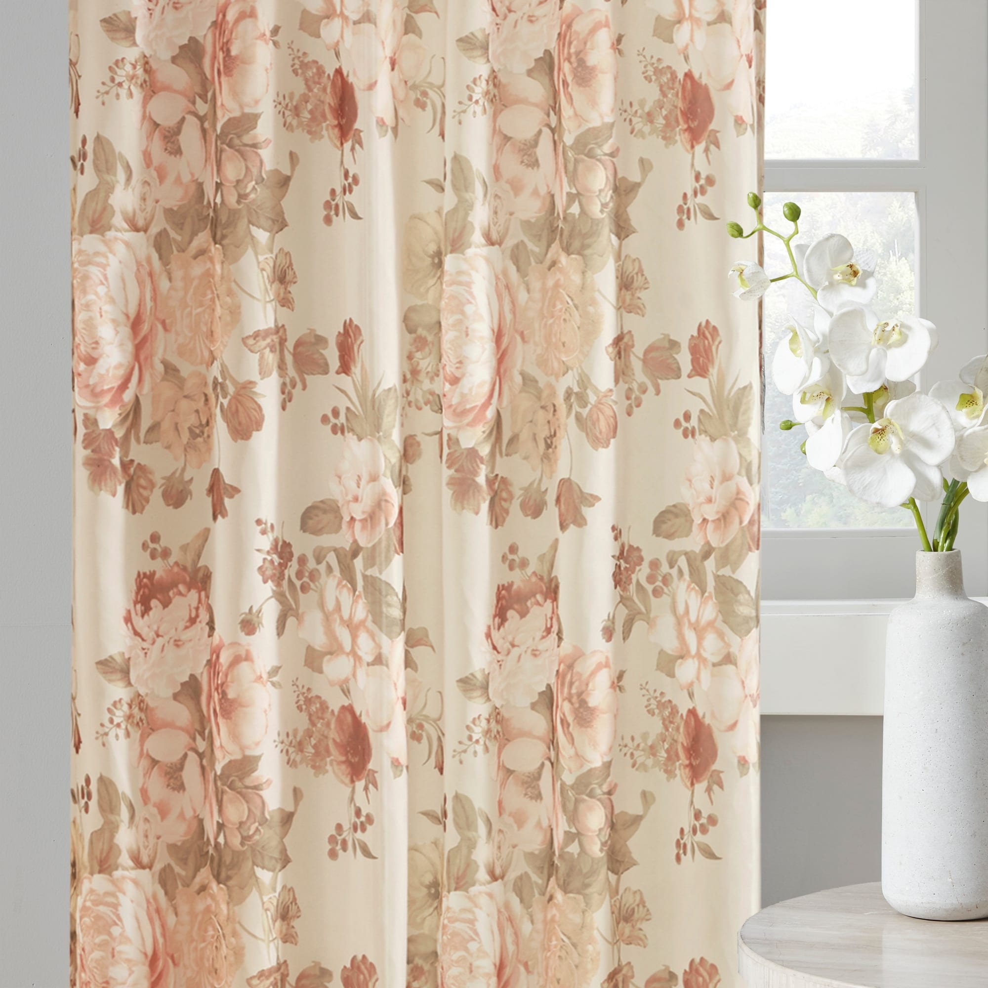 Madison Park Abelia Printed Floral Rod Pocket and Back Tab Voile Sheer Curtain