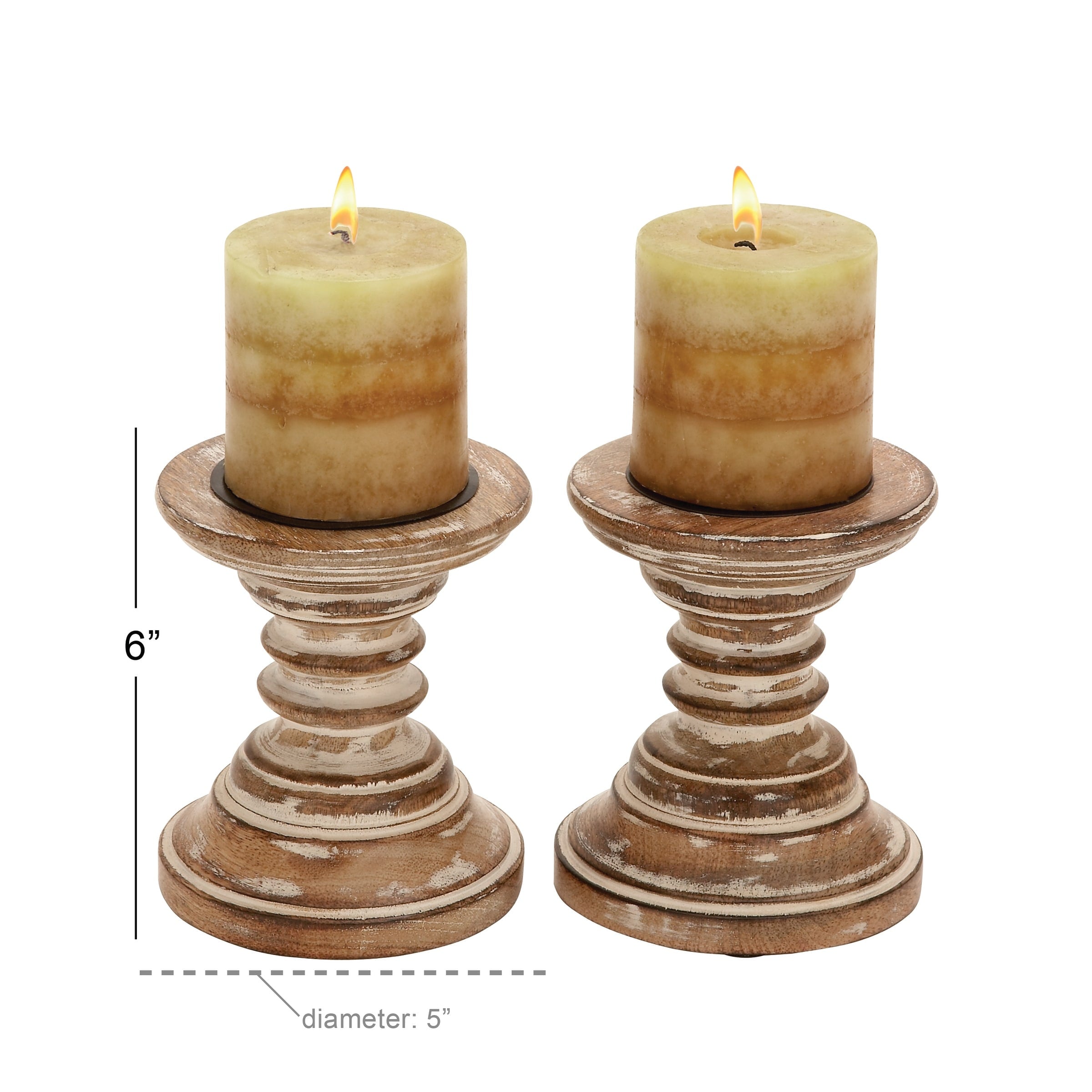 Distressed Mango Wood Traditional Candle Holders (Set of 2) - 5 x 5 x 6