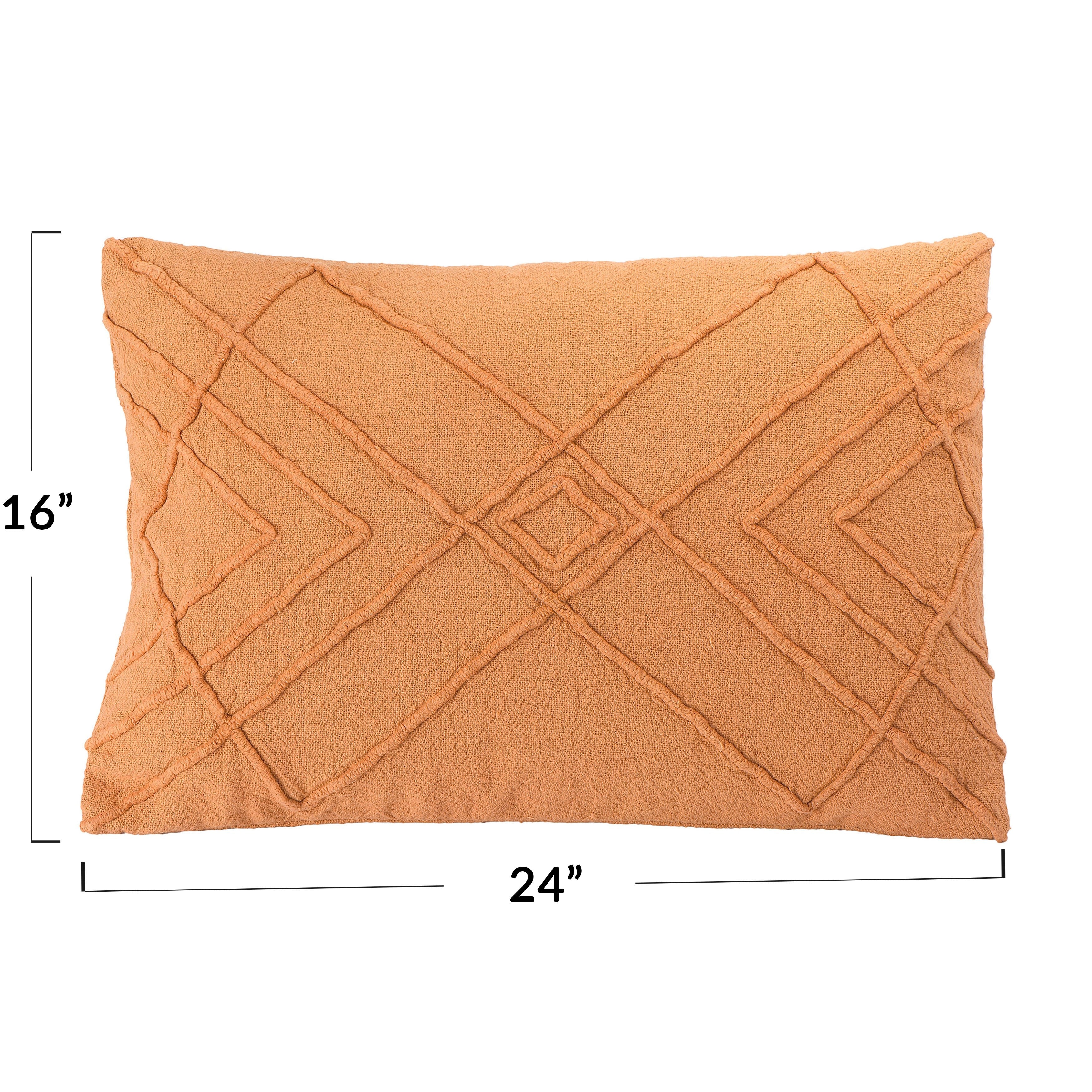 Embroidered Cotton Geometric Lumbar Pillow