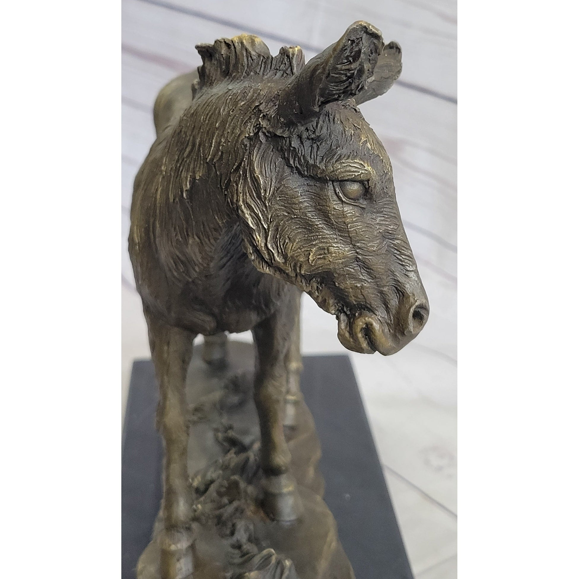 Donkey Mule Bronze Statue Sculpture Figure On Marble Base Signed Barye