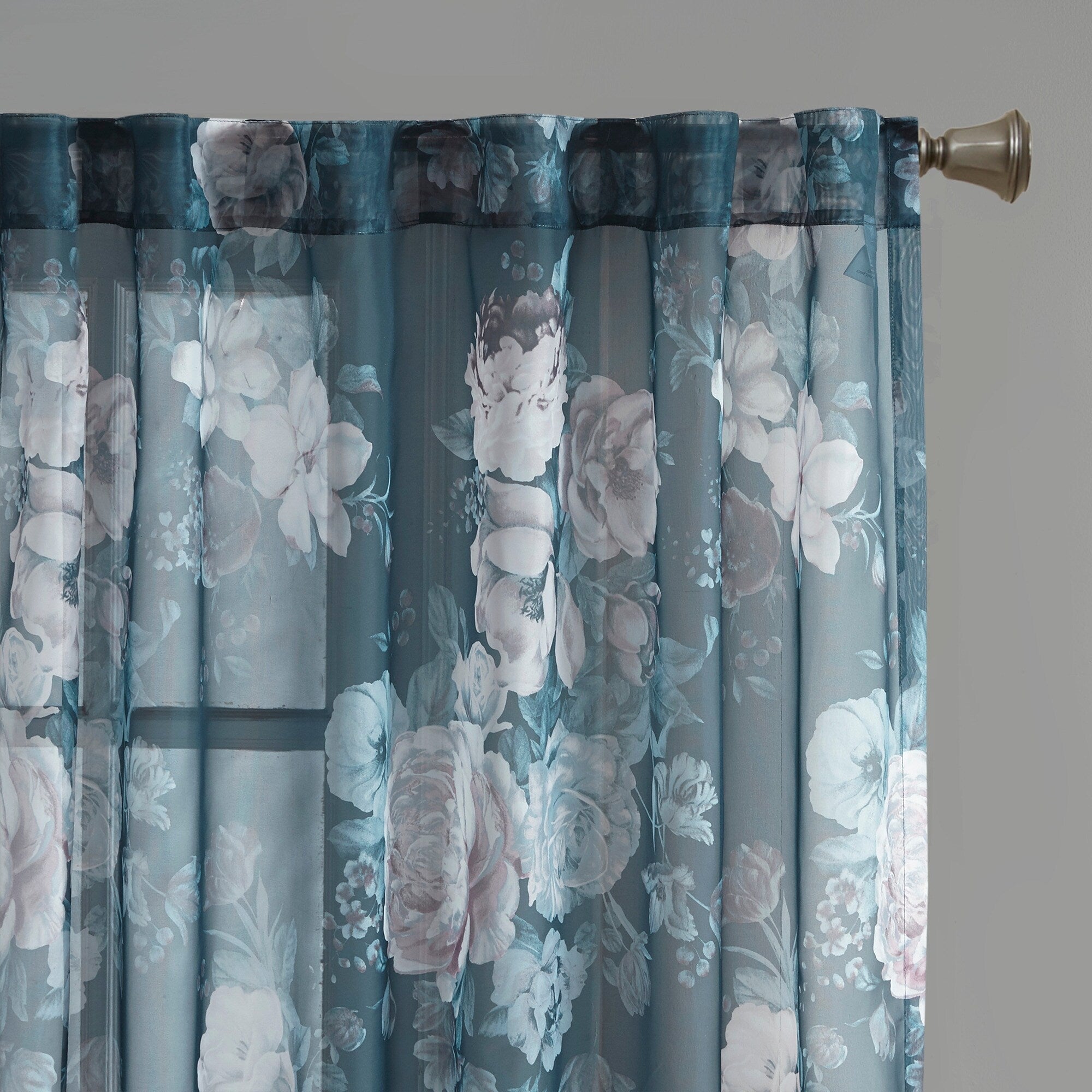 Madison Park Abelia Printed Floral Rod Pocket and Back Tab Voile Sheer Curtain