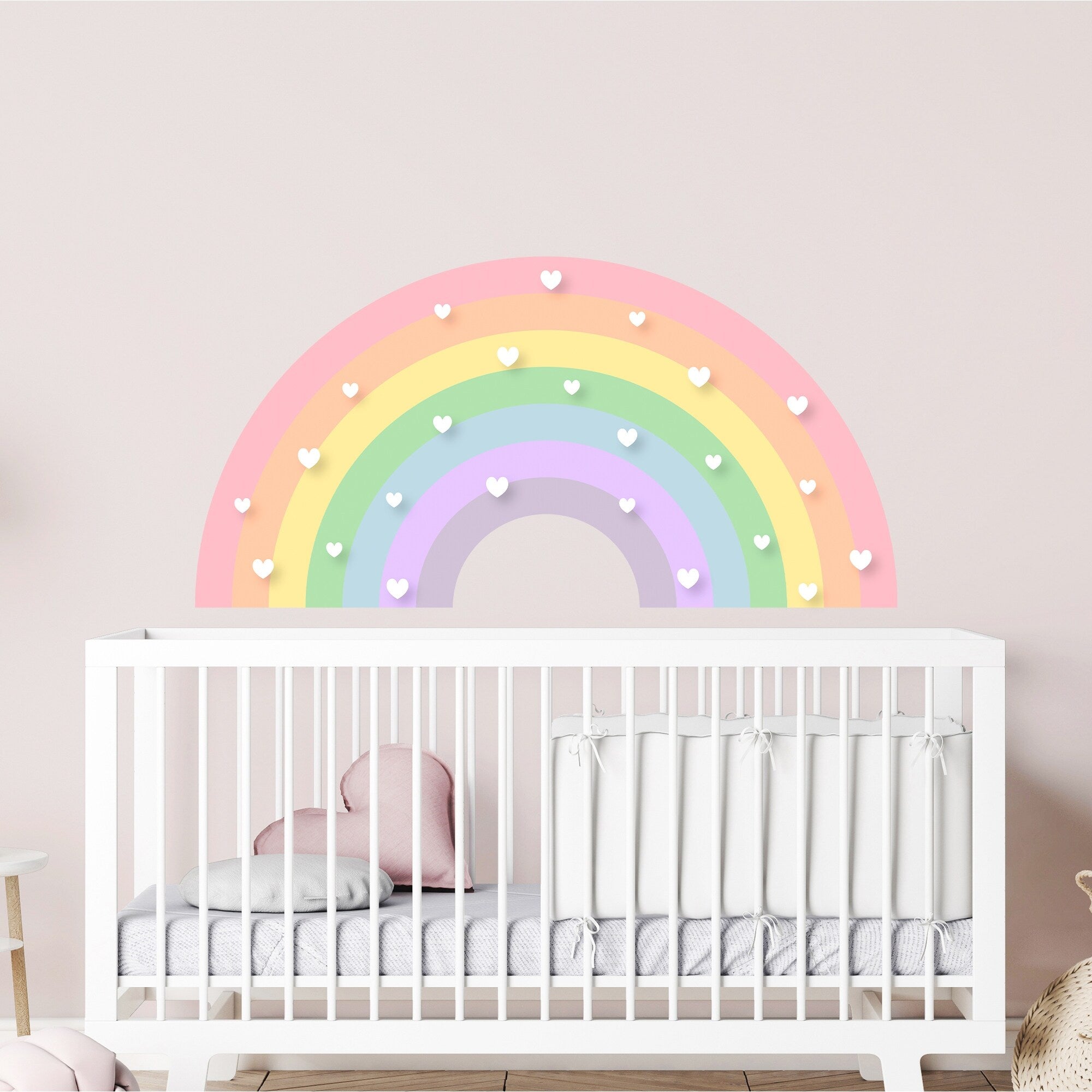 Large Pastel Rainbow with Hearts Wall Decal.