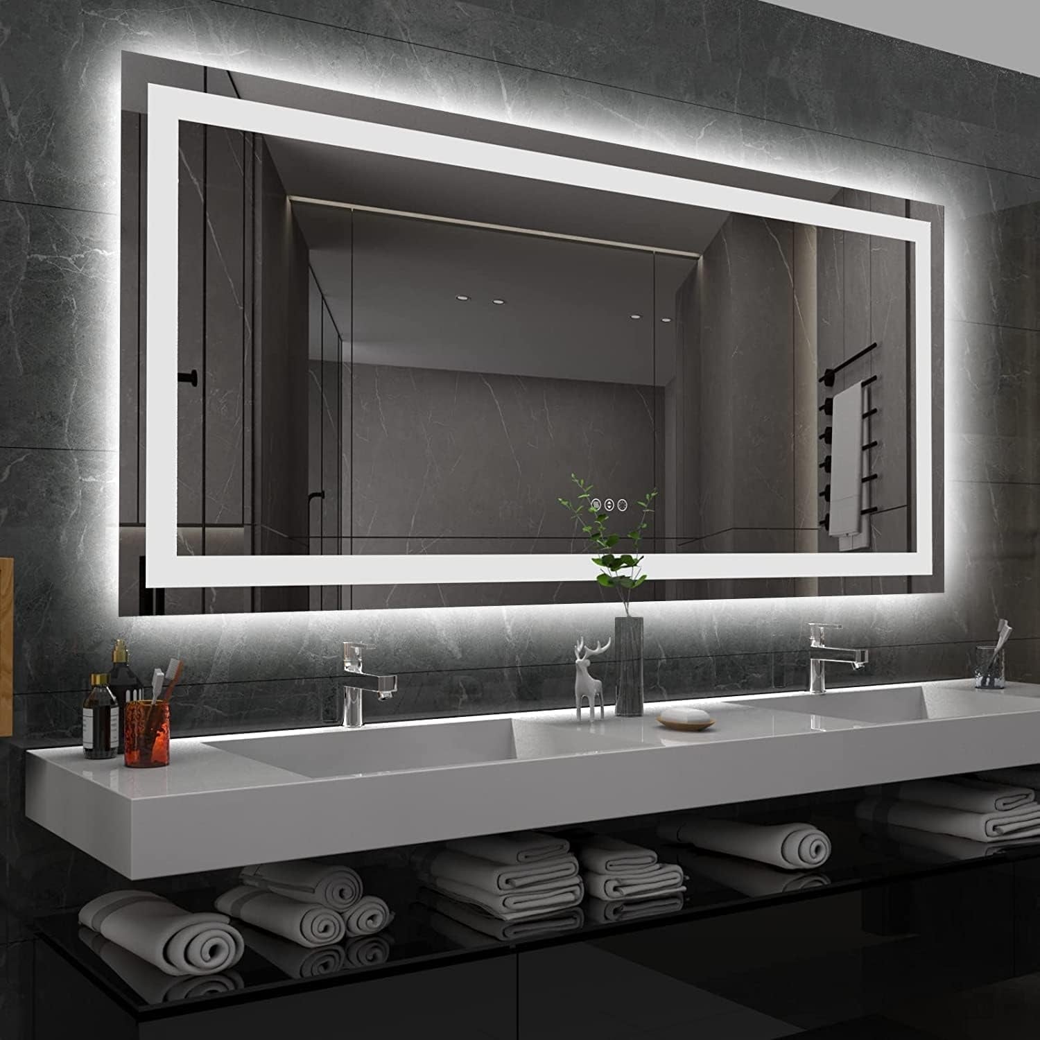 KIOTEE LED Mirror Lights Anti-Fog Frameless Bathroom Vanity Mirror in Tempered Glass