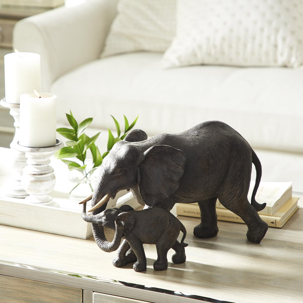 Polystone Elephant Family Decorative Sculpture - Brown - Roche River Decor