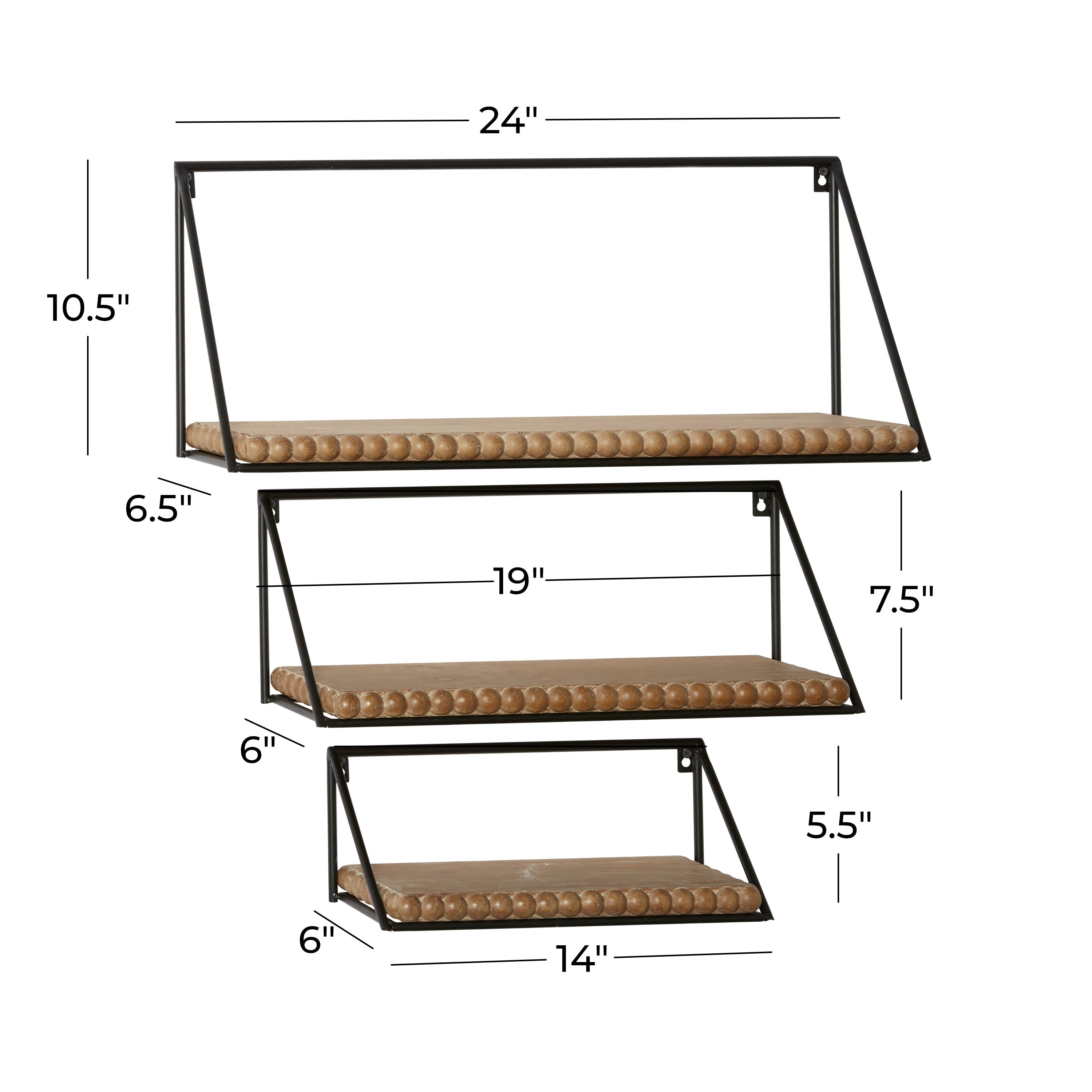 Black Metal Industrial Wall Shelf (Set of 3) - S/3 24,19,14L